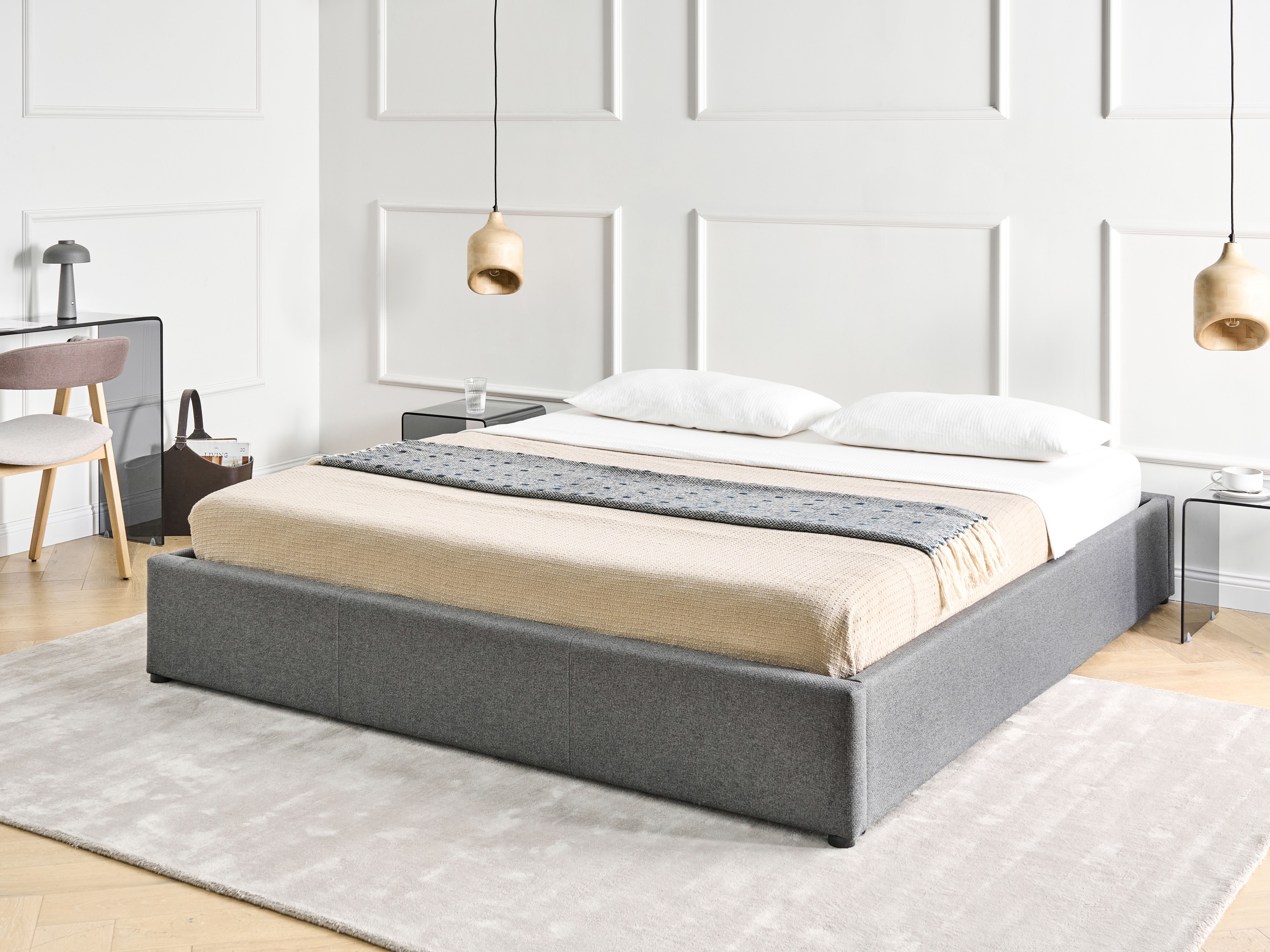Ottoman Bed without Headboard Fabric DINAN 180 x 200 cm (EU Super King) Dark Grey
