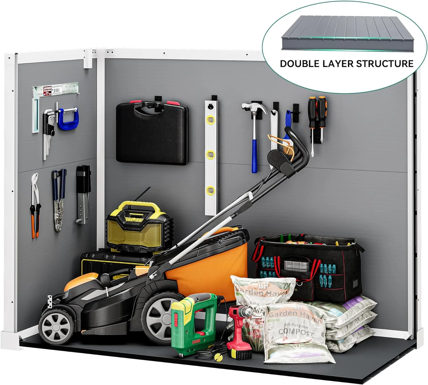 Seizeen Shed and Outdoor Storage, 41 Cu.Ft Small Outdoor Resin Shed with 3 Doors & Floor, 306GAL Deck Box Waterproof Plastic Tool Storage Shed for Cushion Lawn Mower Garbage Cans - Image 11