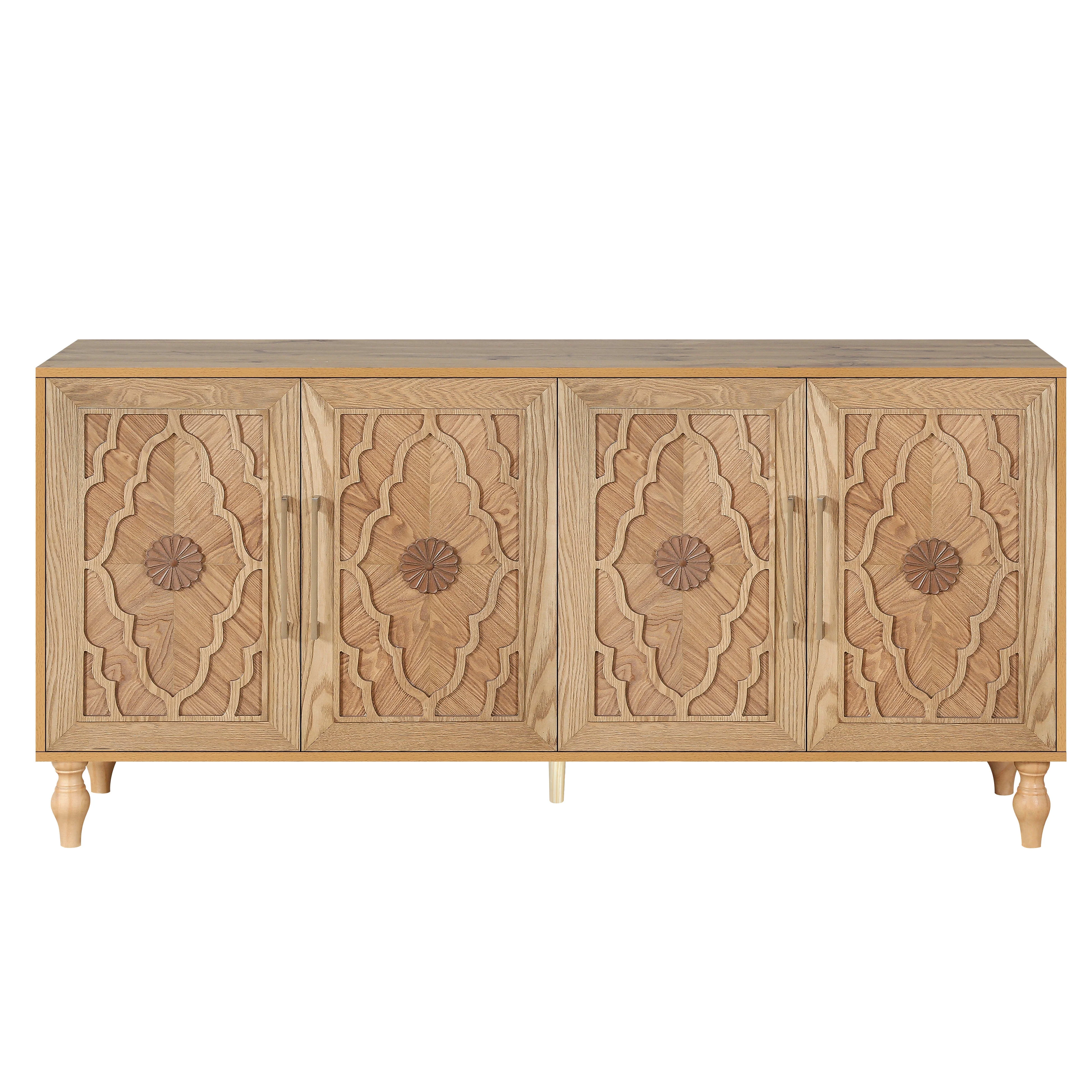 Aukfa 63" Large Accent Storage Cabinet TV Stand with Carved Door for Living Room,Entryway,Natural - Image 9