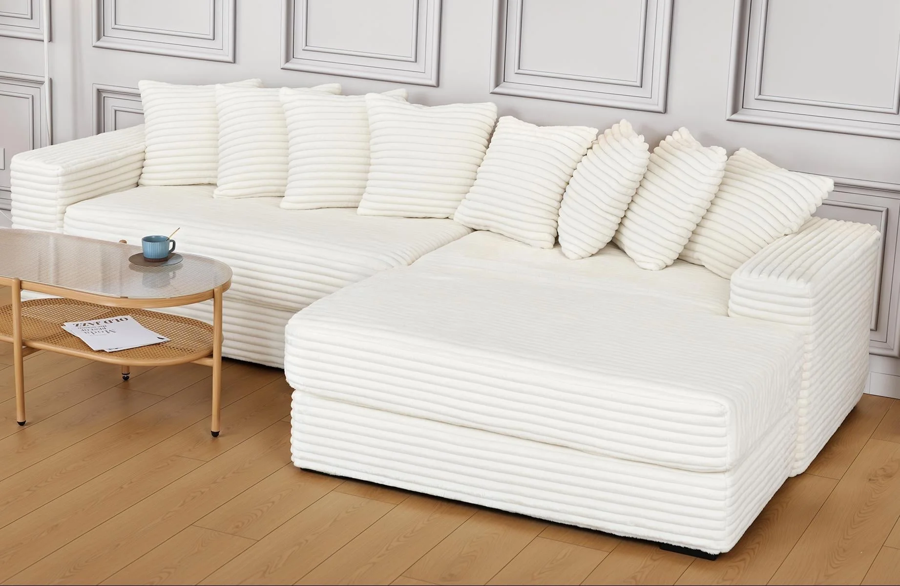 Advwin 110" Oversized L Shaped Sofa with Chaise, Comfy Plush 2-Piece L-Shaped Sectional Couches with 8 Pillows, Soft Fluffy Upholstered Sofa Bed for Living Room Apartment Bedroom, Light Gray - Image 36