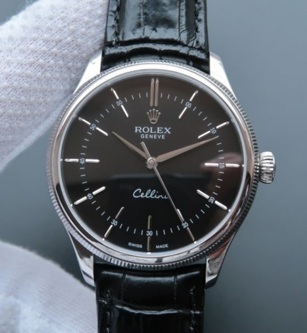 Replica Rolex MK Cellini Time 50509 SS Black Dial Leather Strap A3165 - Top club