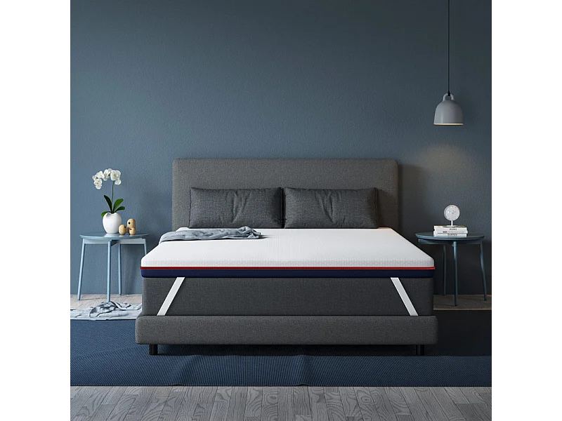 Surmatelas 160x200 cm INRE, Epaisseur 8cm, Mousse à mémoire de forme, haute densité, avec housse hypoallergénique lavable