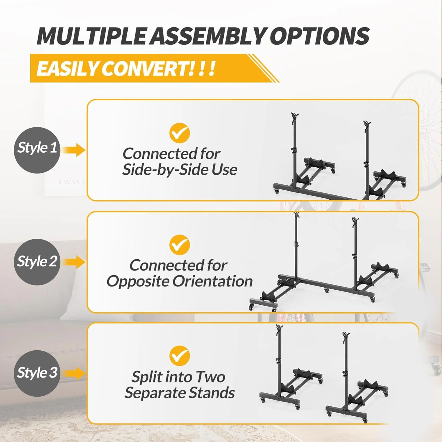 Vertical Bike Stands (2 Pack)��Standing Bike Rack for Garage Floor��Upright Bicycle Floor Stand Indoor Bike Holder with Adjustable Height for Garage & Apartment - for Wheels Sizes up to 29�� - Image 9