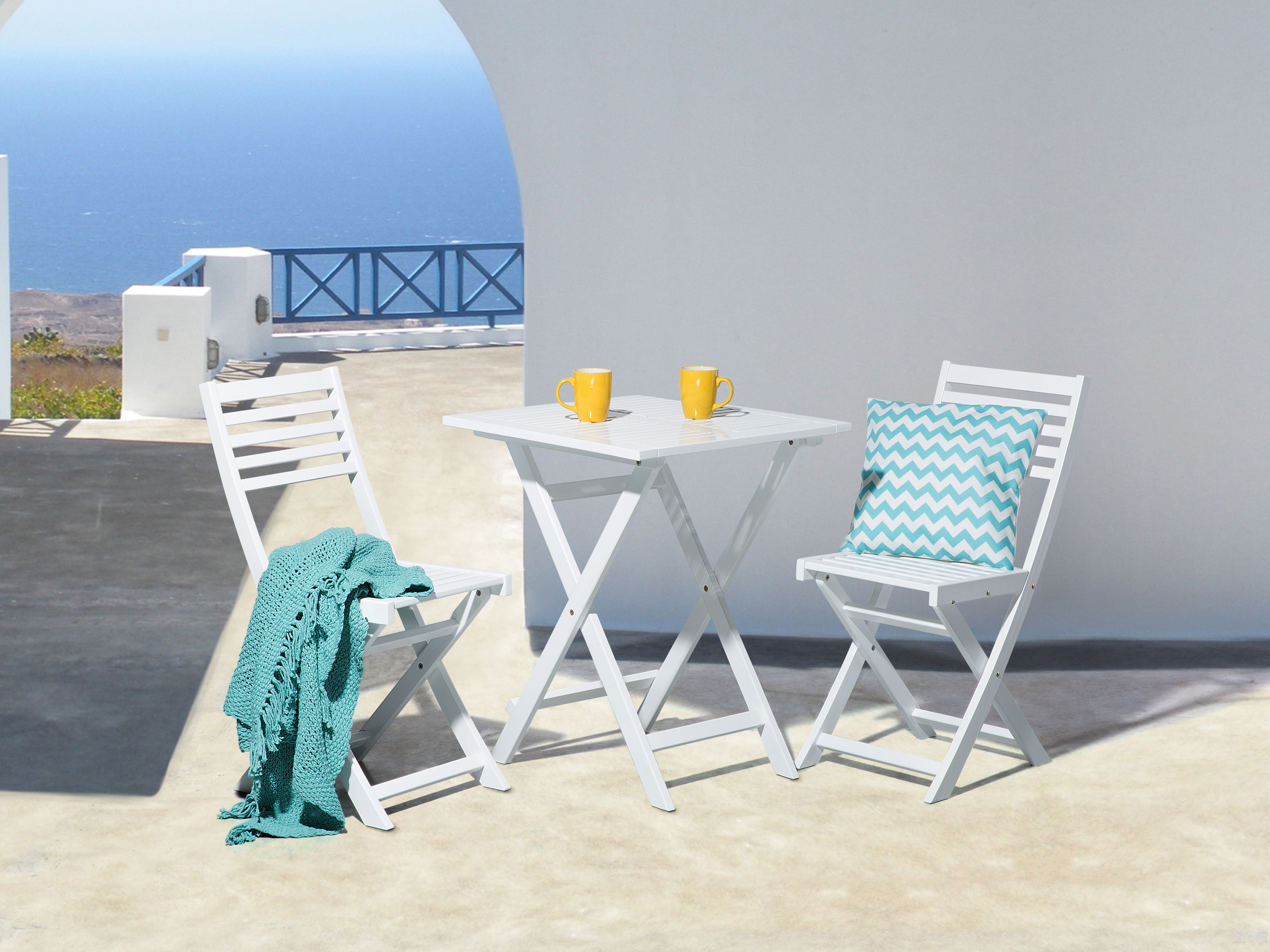 Bistro Set Folding FIJI Acacia Wood White