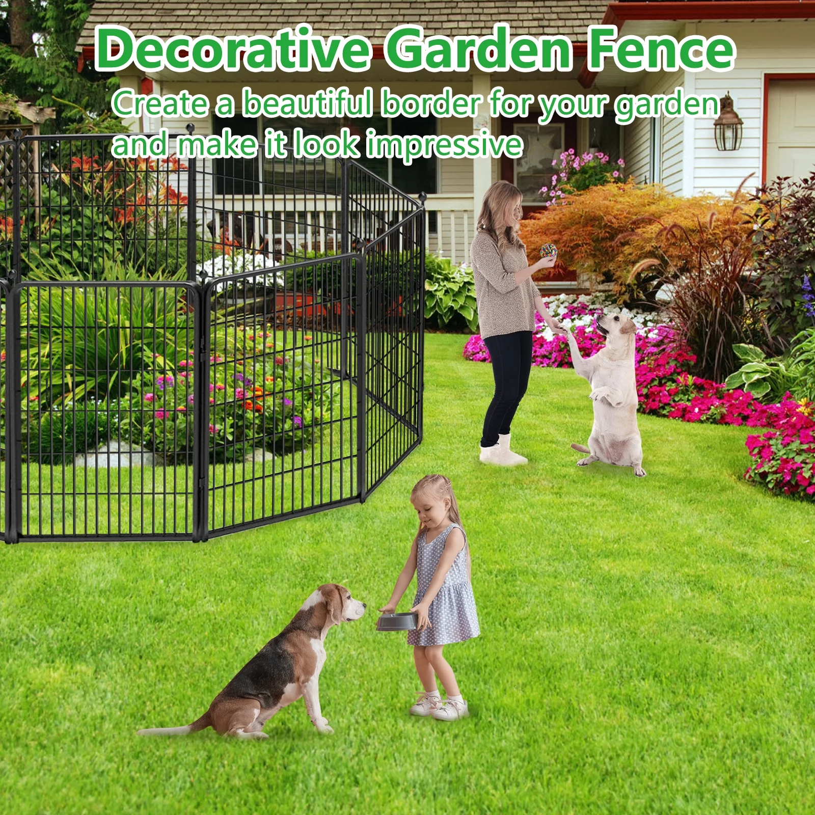 Txh001 Metal Garden Fence 28ft(L)��40in(H) Animal Barrier Metal Decorative Garden Fencing with Gate - Image 5