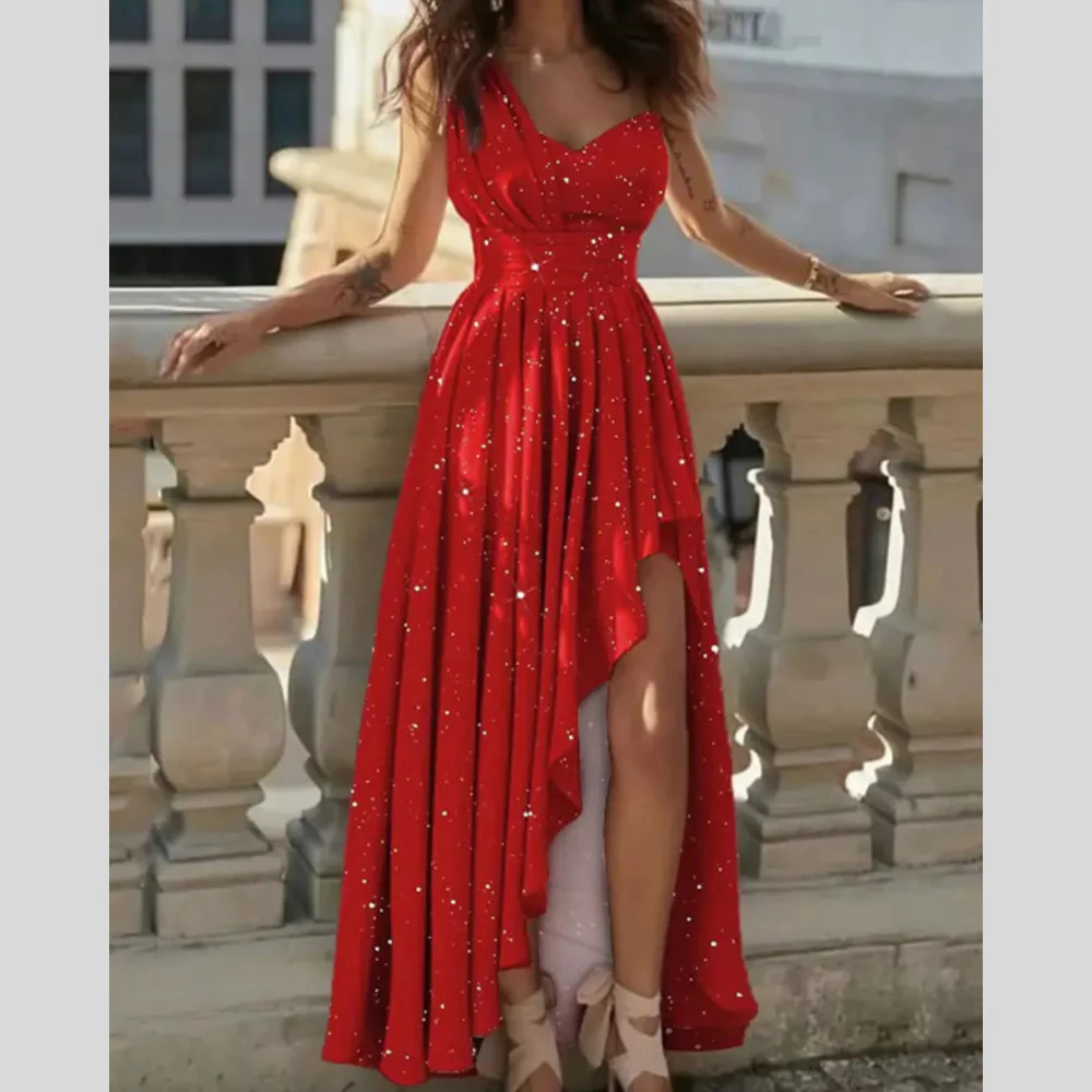 One-Shoulder Asymmetrical Hem Maxi Dress - ZKZOOK