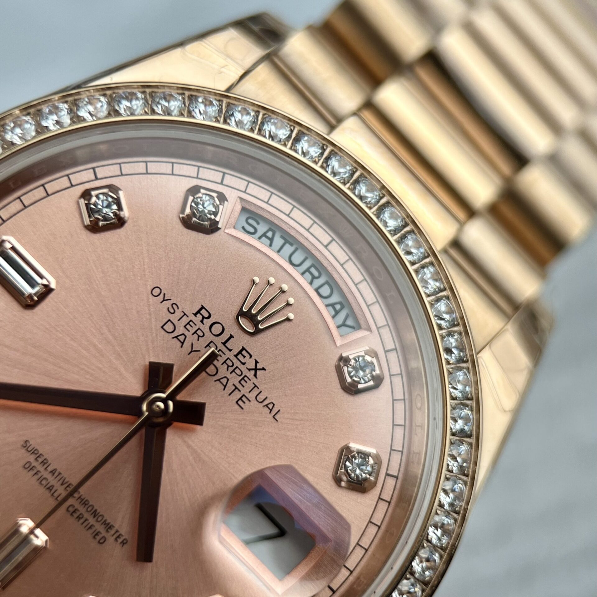 Rolex Clone Watch Day-Date Pink Dial President Strap EW Factory 31mm - Top club