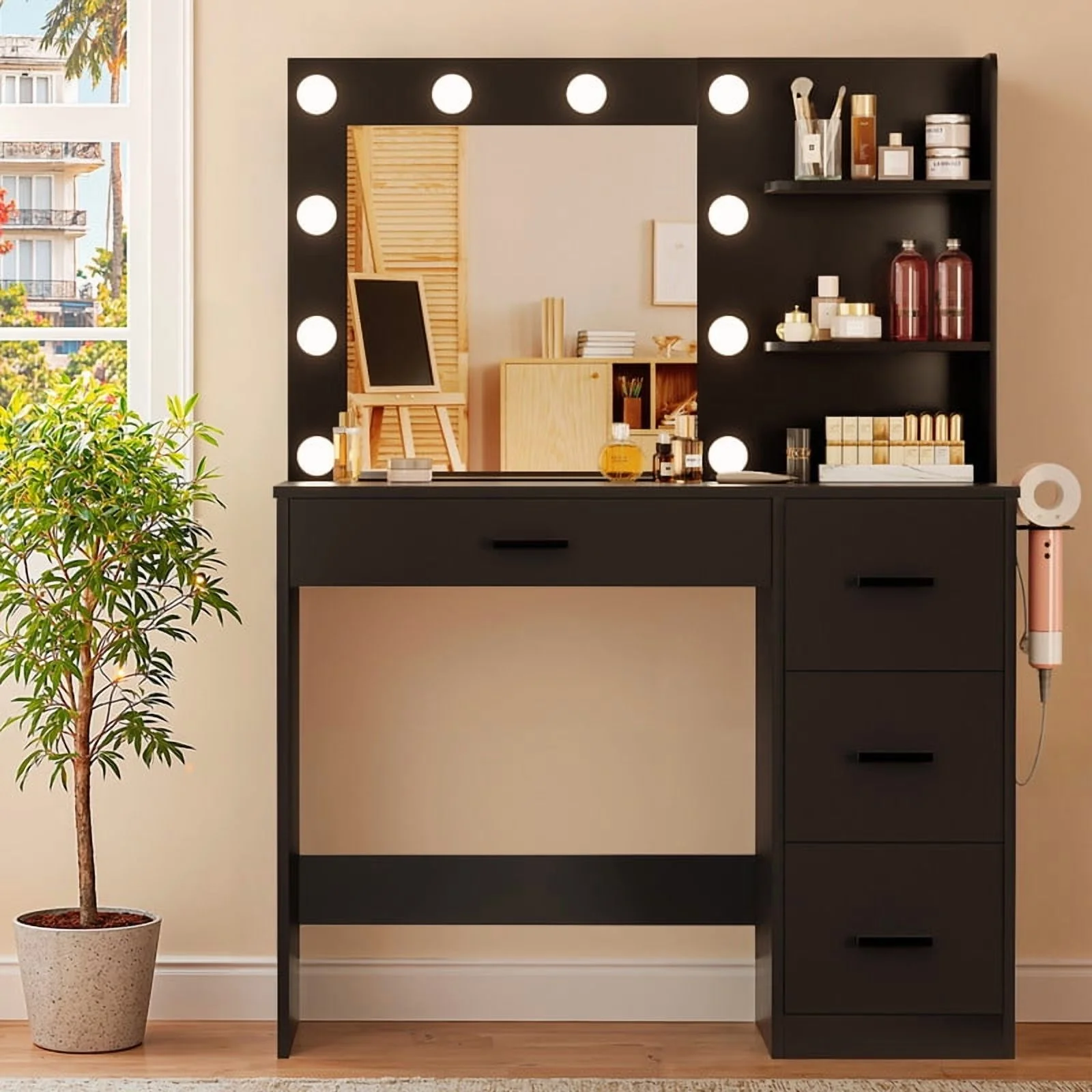 Lacoo Vanity Desk with Mirror and LED Lights, Makeup Vanity with 7 Drawers & 4 Shelves, Vanity Table with Power Outlet for Bedroom Dressing Room, White - Image 26