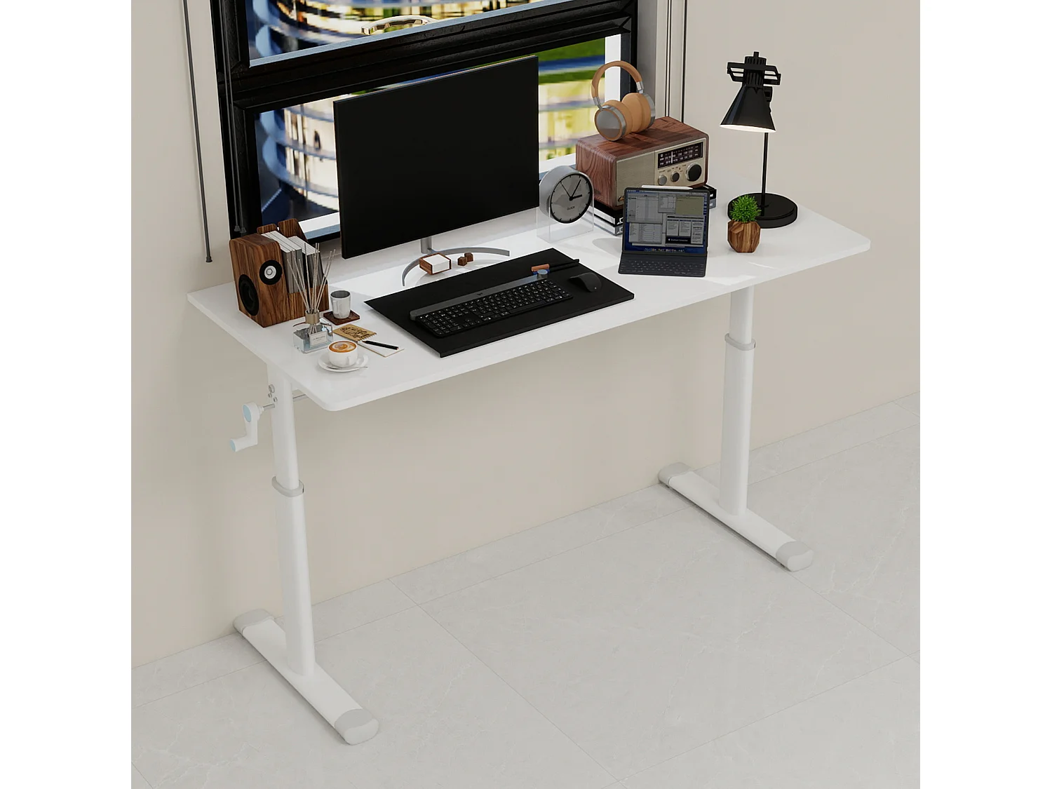Bureau réglable en hauteur blanc 120x60 cm - Bois et métal