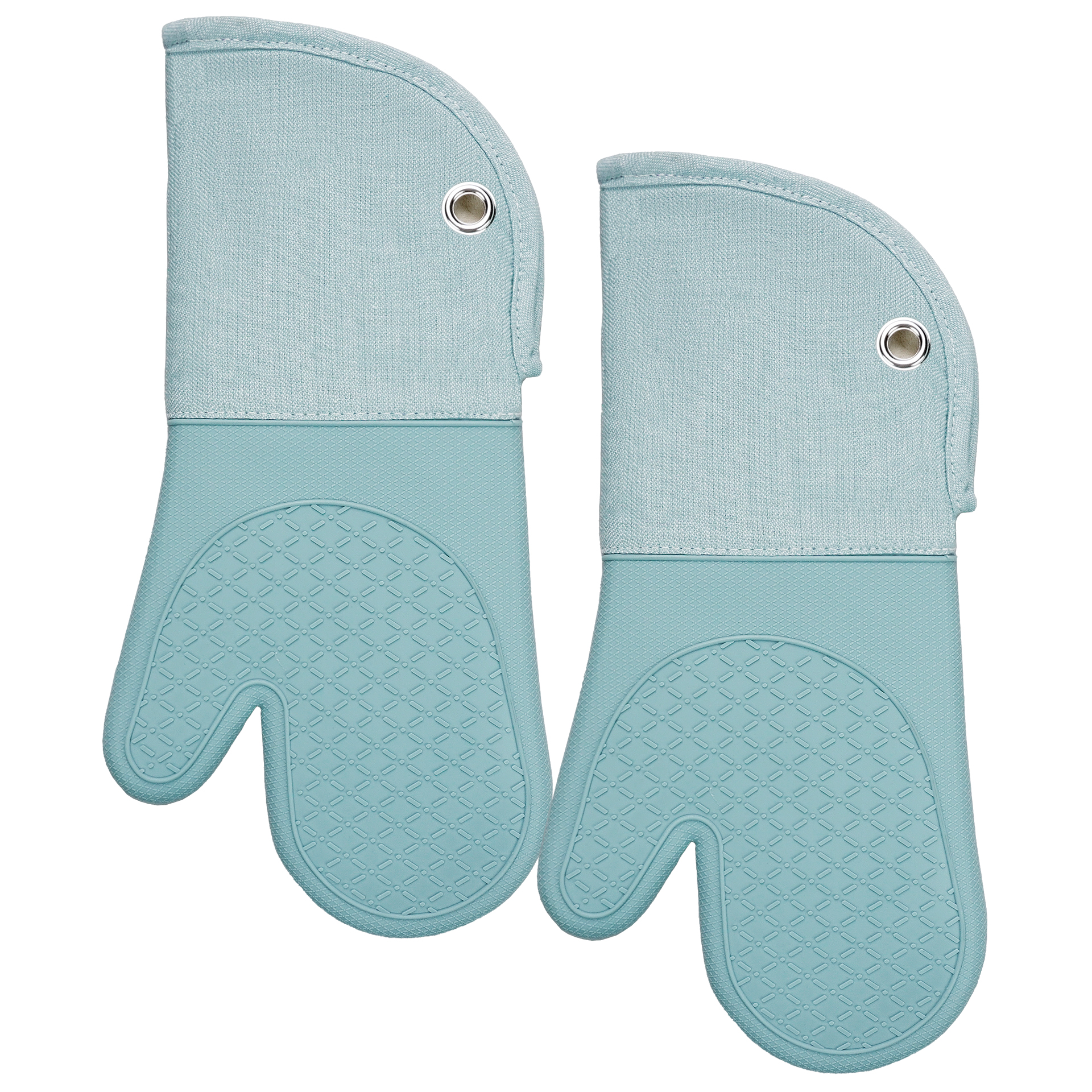 Printed Light Blue Yarn-dyed Eco-Friendly Silicone Cotton Heat Resistant Durable Waterproof Oven Mitt Anti Scalding Oven
