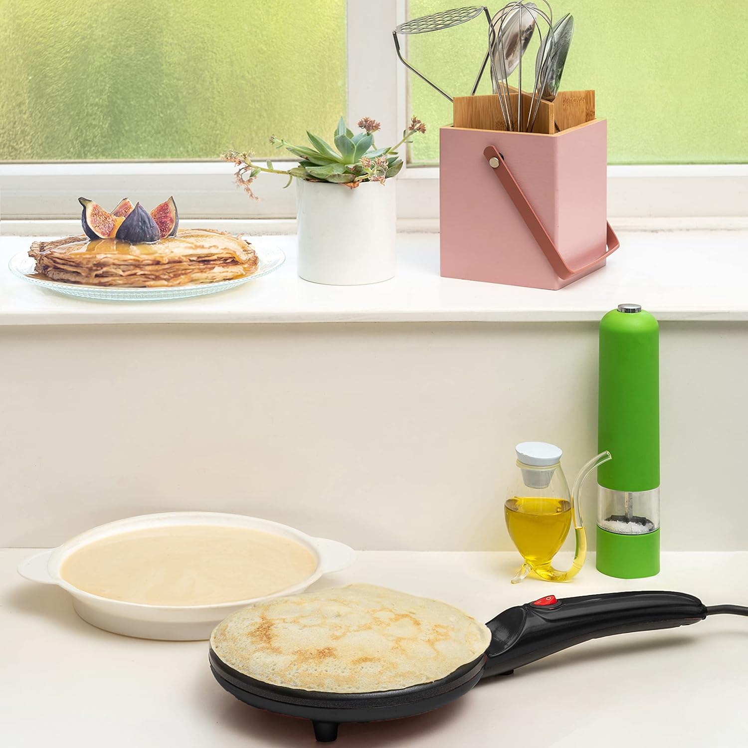 Pannenkoekmachine met Antiaanbaklaag en Ingebouwde Temperatuurregeling – 20 cm, Voor Perfecte Dunne Pannenkoeken