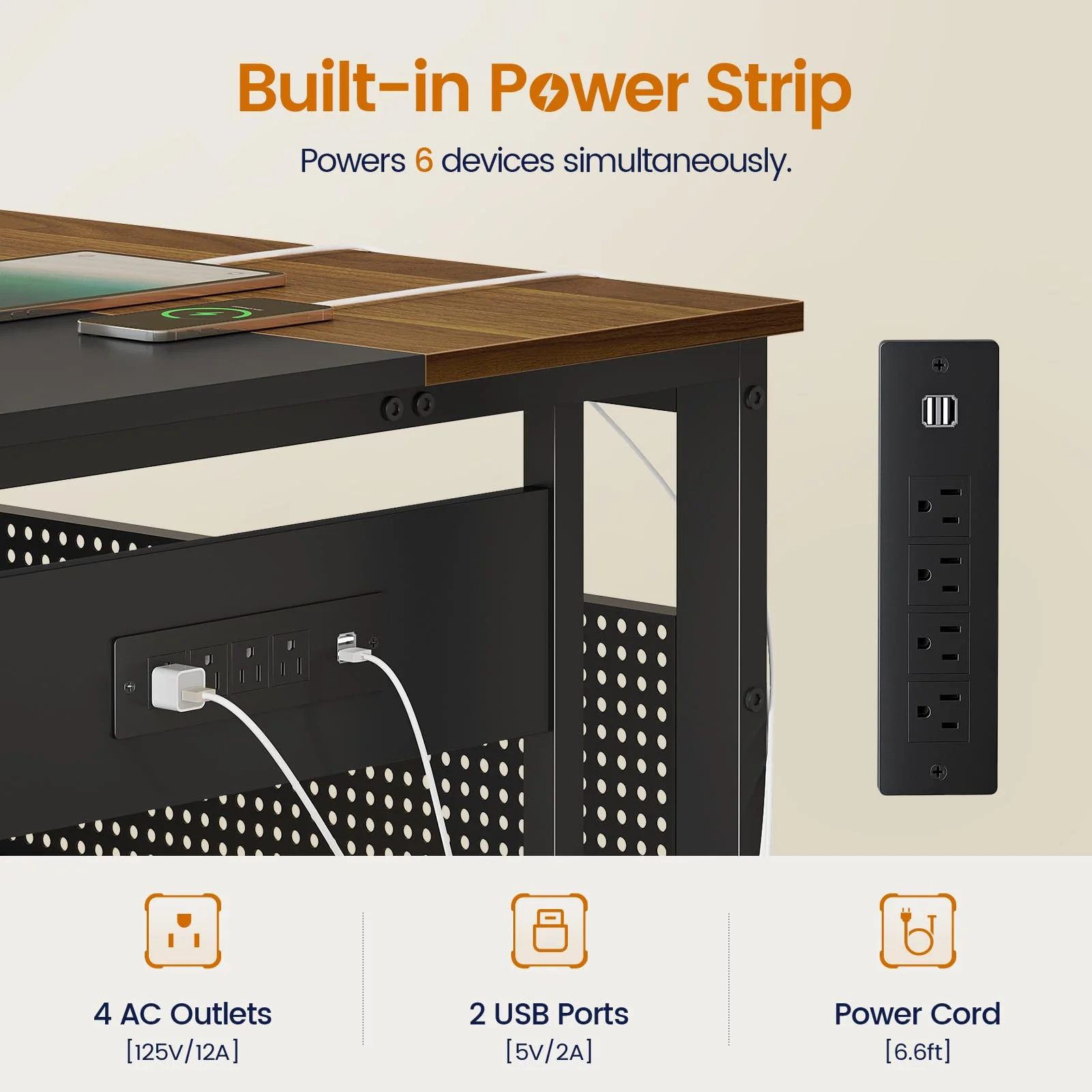 71" Executive Desk with Power Outlets, Modern L Shaped Office Desk with File Drawers and Pegboard, Large Computer Desk, Rustic Brown - Image 20