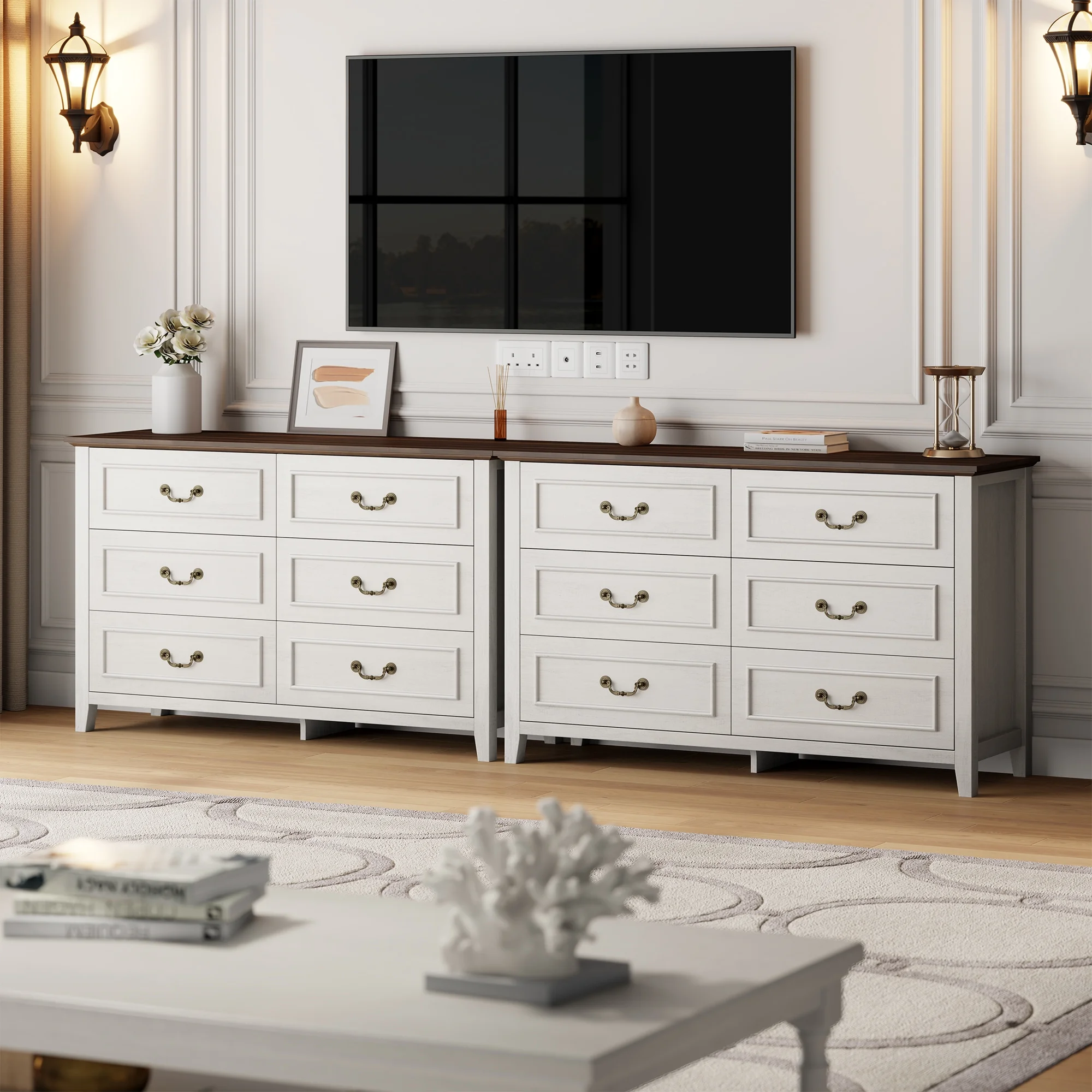 LainTene Dresser for Bedroom, Farmhouse White Dresser with Antique Handles, Vintage 6 Drawers Dresser, Chest of Drawers Storage Cabinet for Living Room, Entryway - Image 10