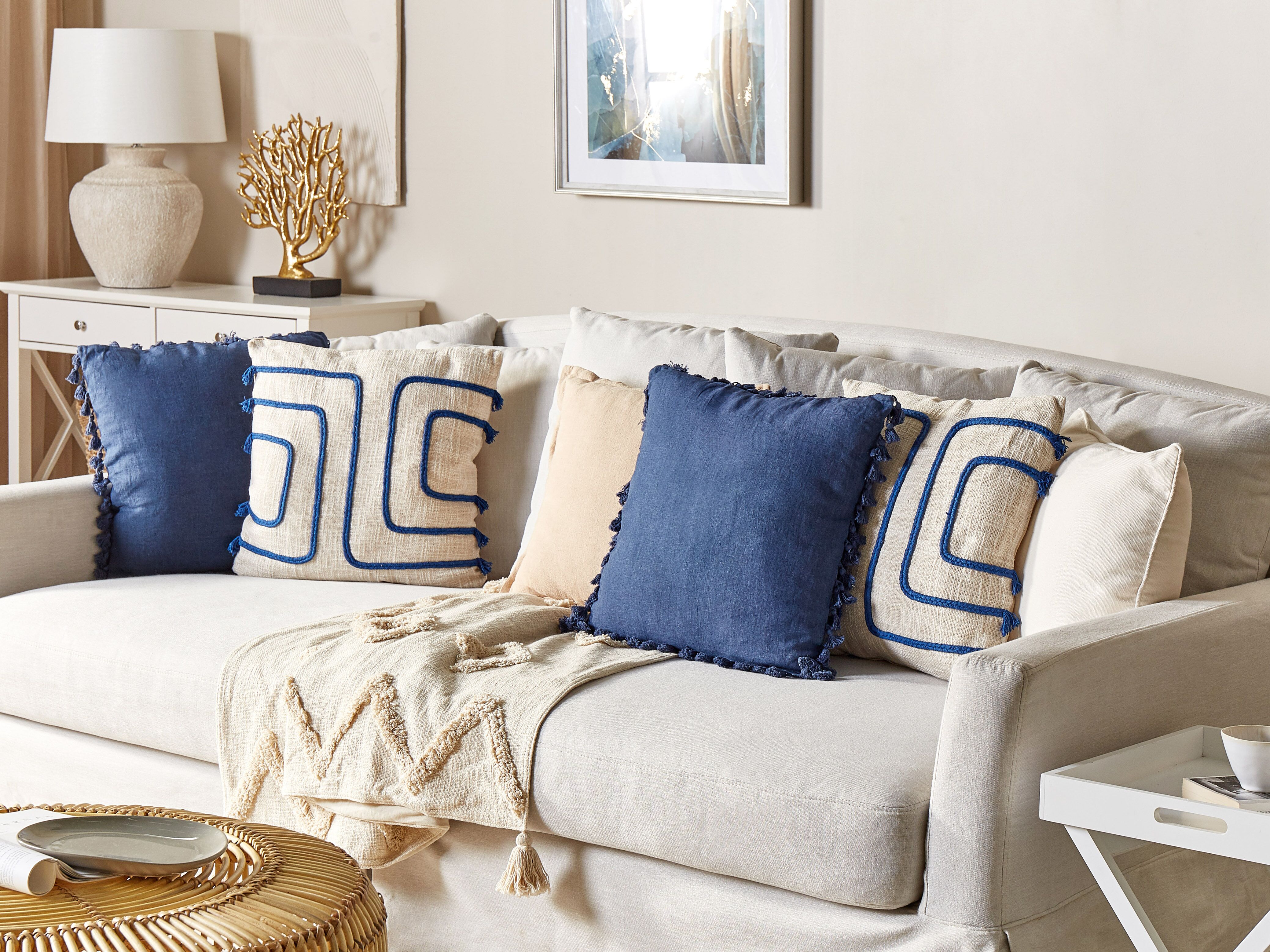 Set of 2 Decorative Cushions PLEIONE Cotton 45 x 45 cm Navy Blue Geometric Pattern