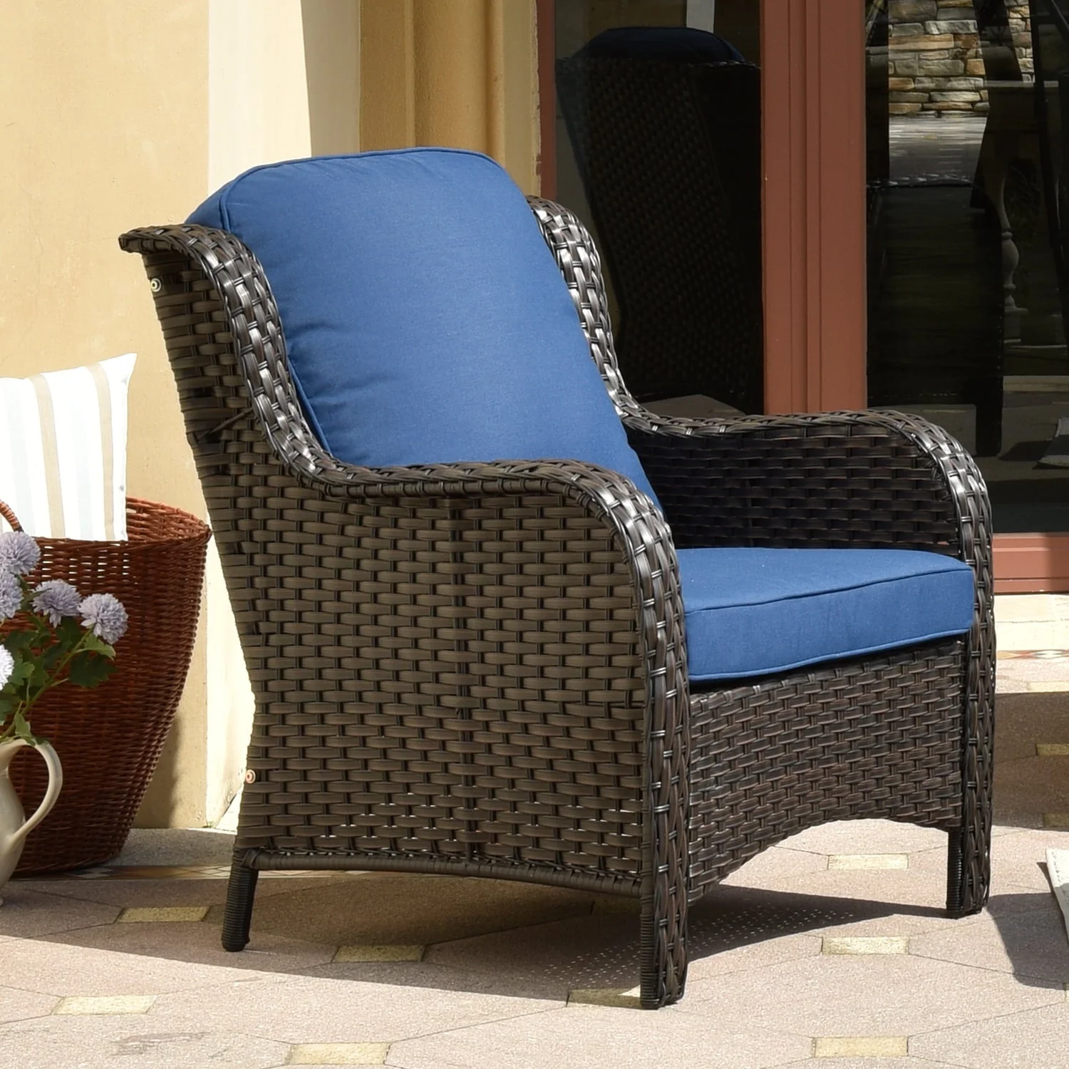 Ovios Outdoor Patio Single Chairs on sale 2 Pieces, Wicker Patio Single Chairs Set, PE Rattan Patio Chairs with Fabric Cushions for Backyard - Image 2