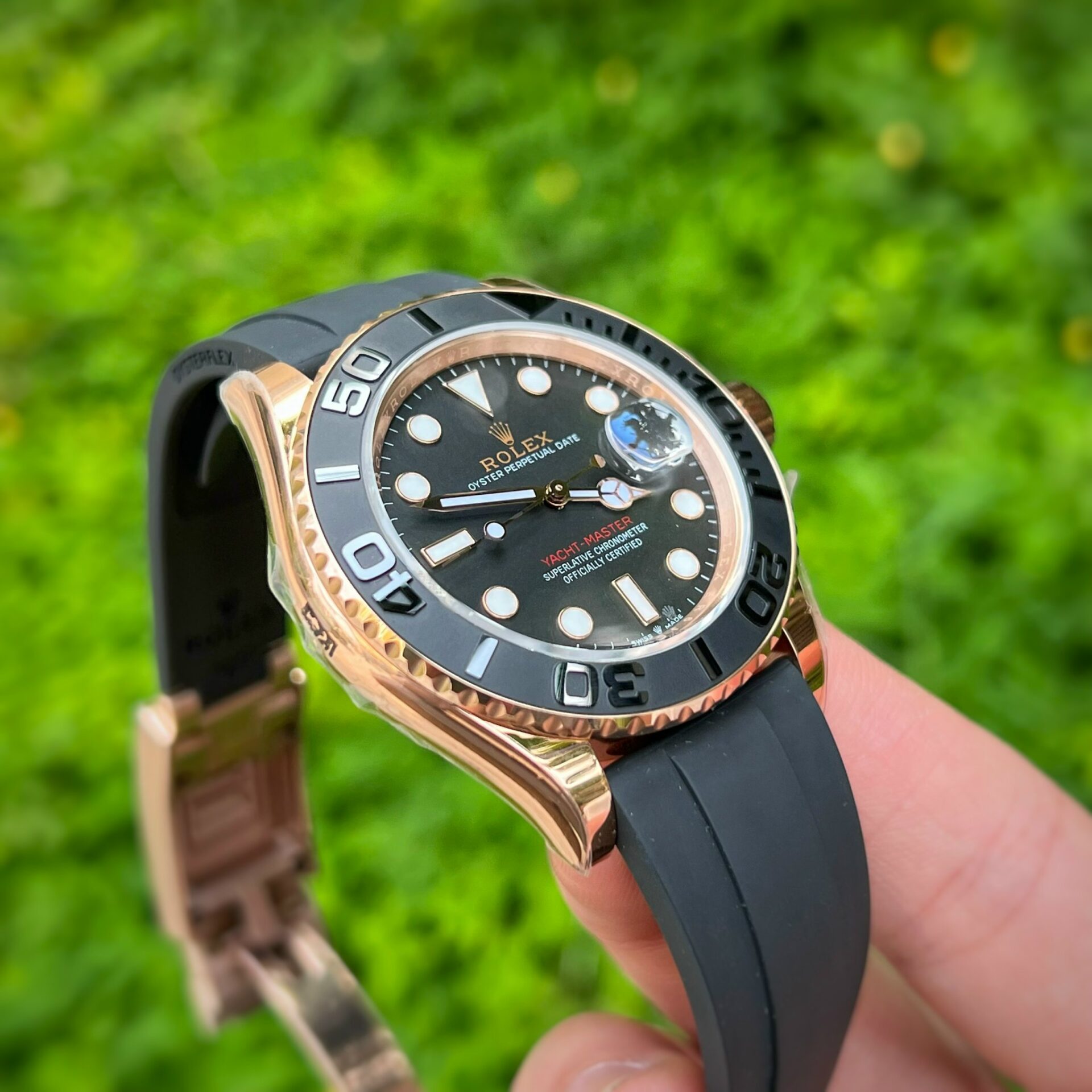 Rolex Replica 1:1 Watch Yacht-Master Rose Gold Plated Rubber Strap 40mm - Top club