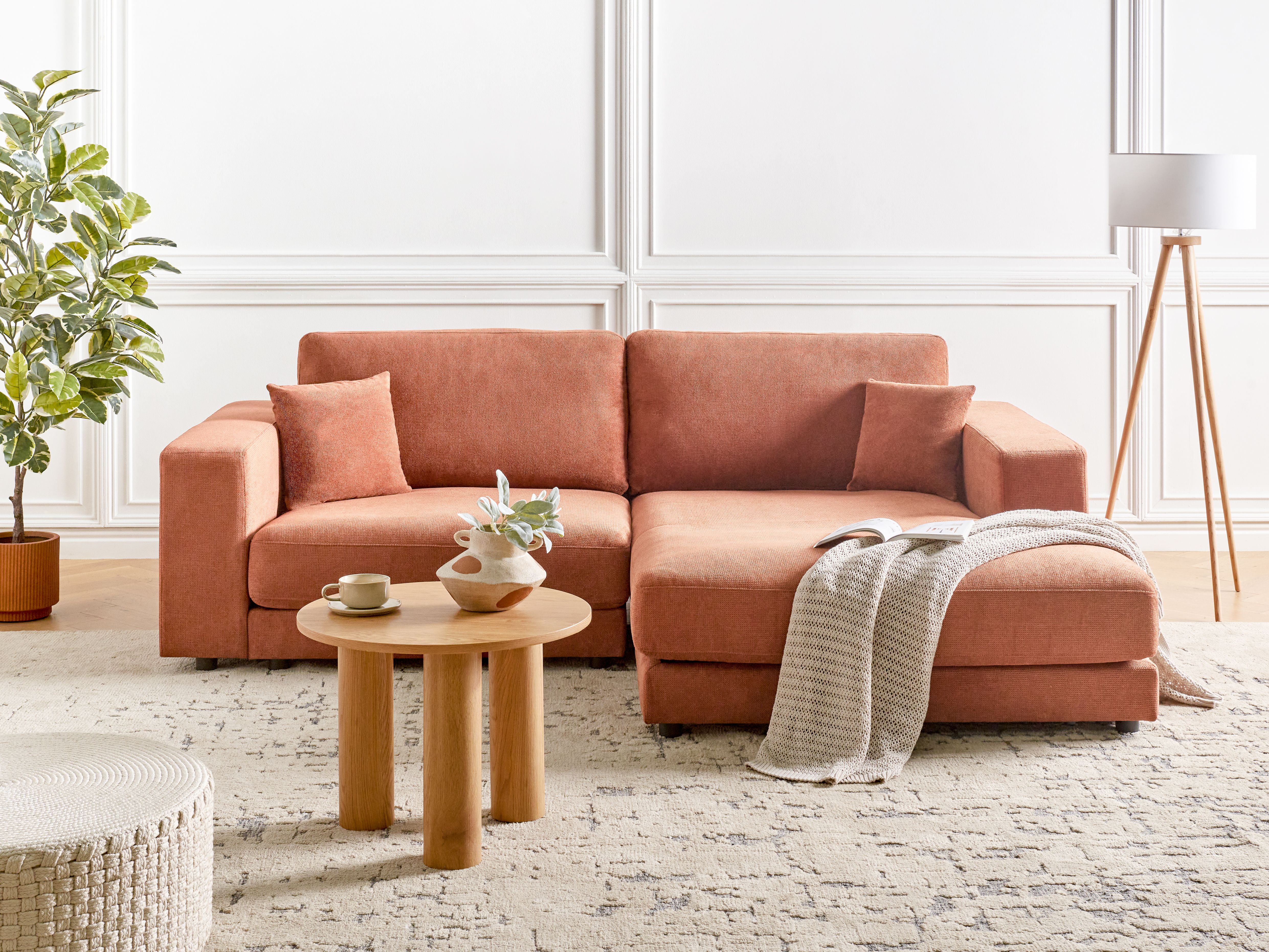 Corner Sofa 3 Seater LOFOTEN Fabric Light Red Left Hand