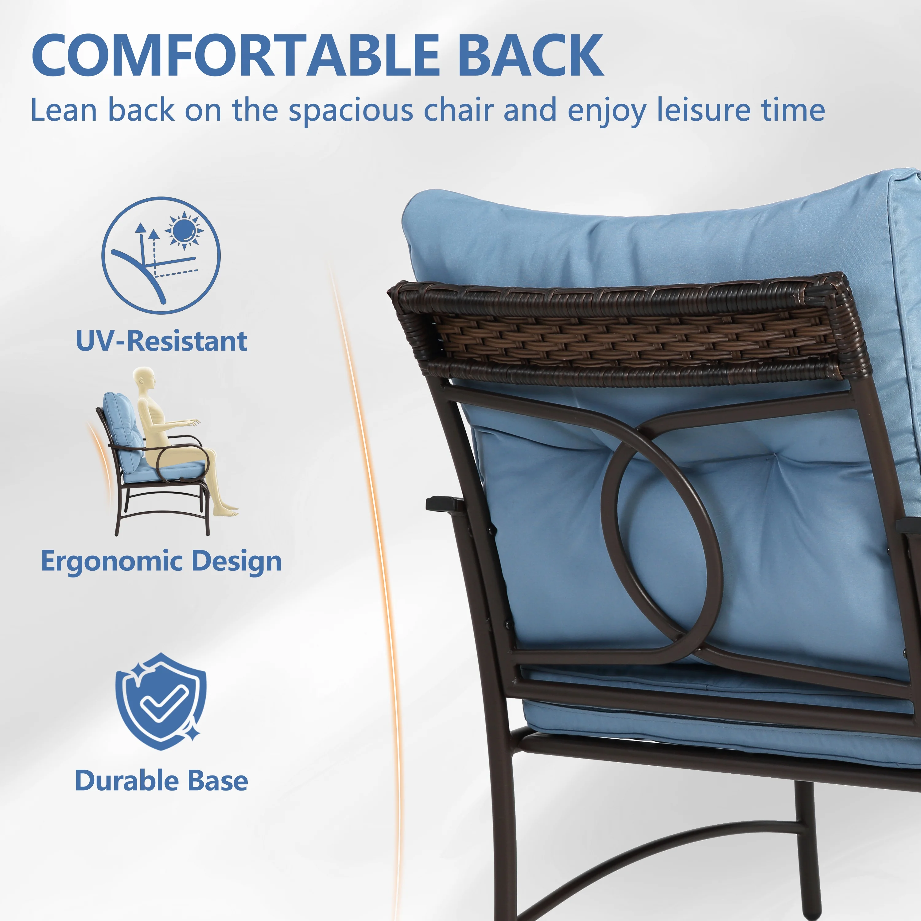Patio Sofa Set, 4 Pieces Outdoor Sectional Furniture, All-Weather PE Rattan Wicker Patio Conversation Set, Cushioned Sofa Set with Coffee Table for Patio Garden Poolside Deck - Image 14