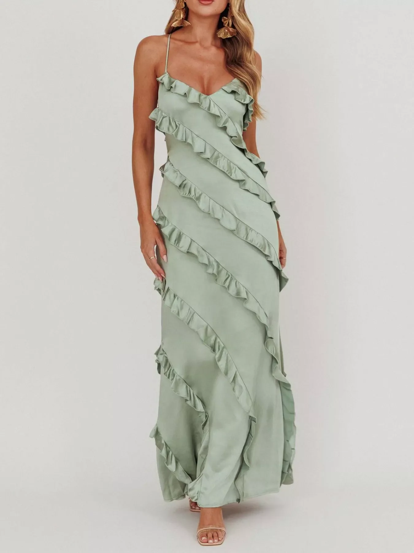 Ruffled Spaghetti Strap Maxi Dress - ZKZOOK