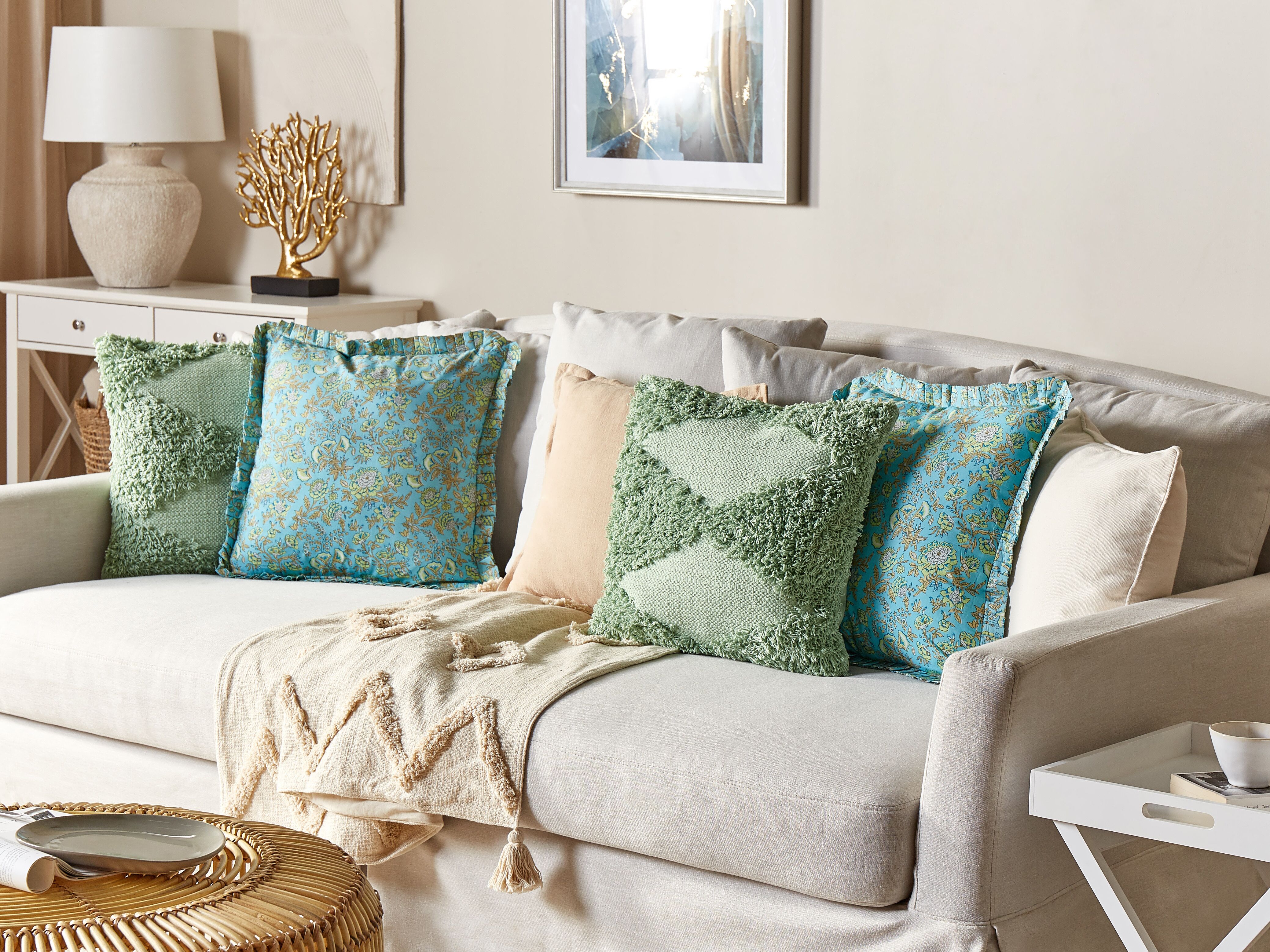 Set of 2 Decorative Cushions AMOENA Cotton 45 x 45 cm Blue Floral Pattern