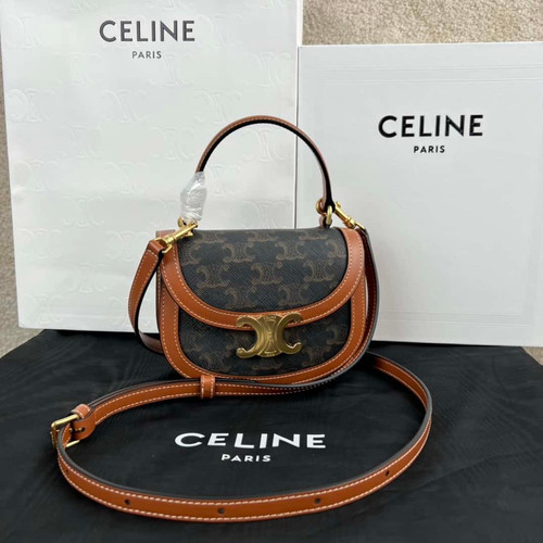 CELINE BESACE TRIOMPHE Mini Logo Printed Cowhide Handbag