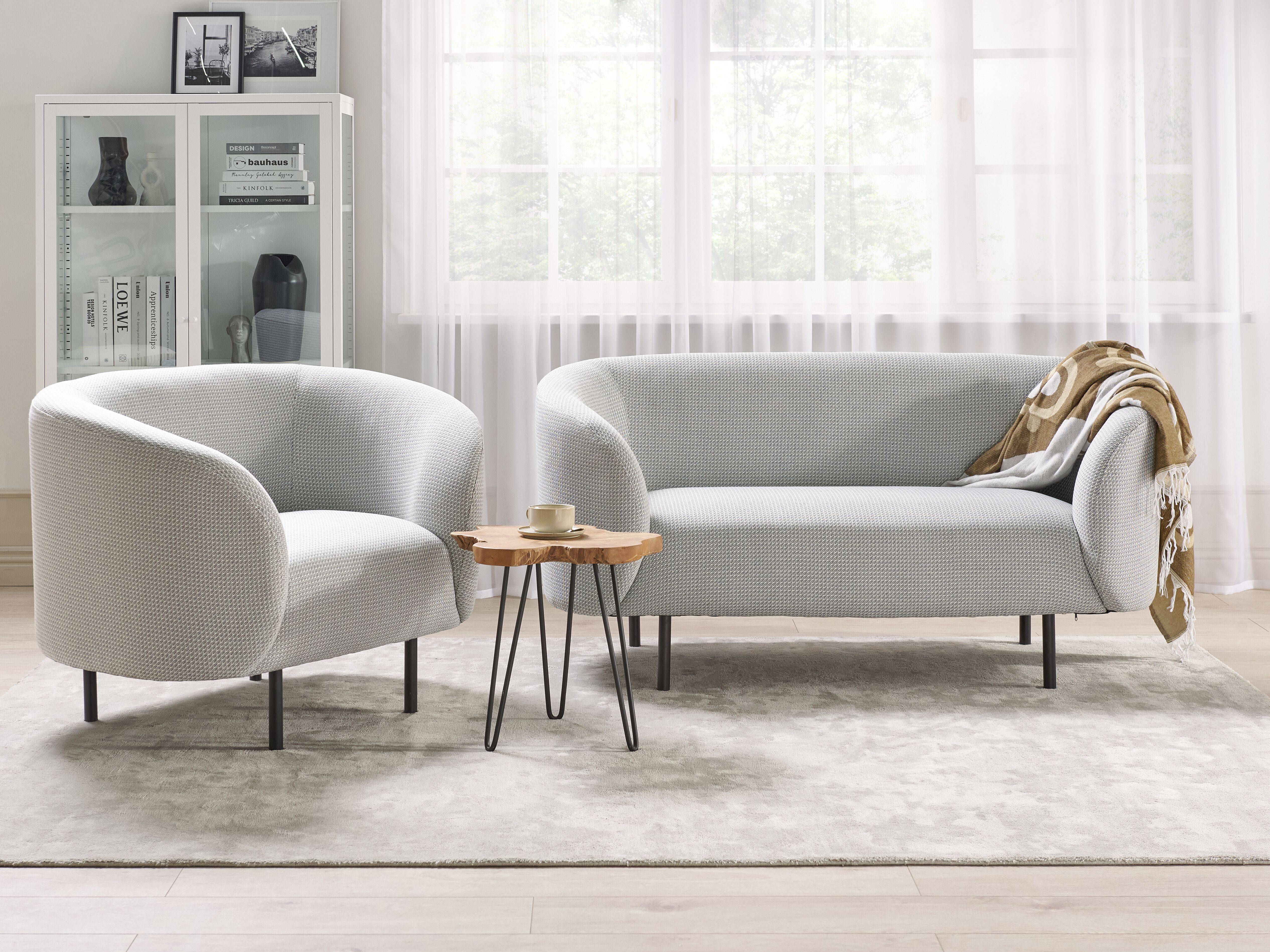 Living Room Set 3 Seater LOEN Fabric Black/ White