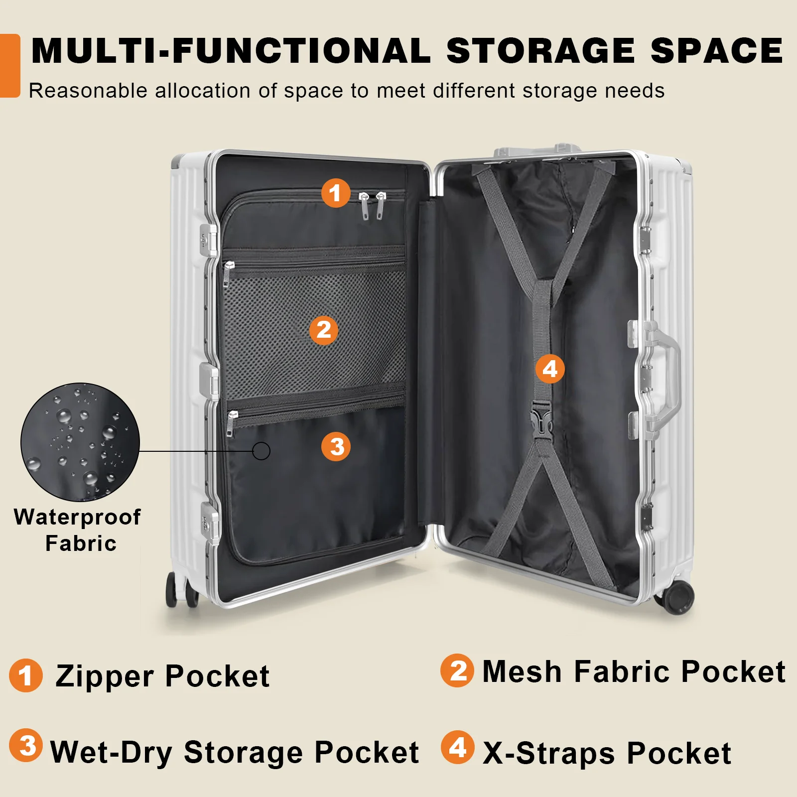 Luggage Aluminium Frame PC ABS Hardshell Suitcase with Spinner Wheels TSA Lock Zipperless Luggage 28 inch Silver - Image 36
