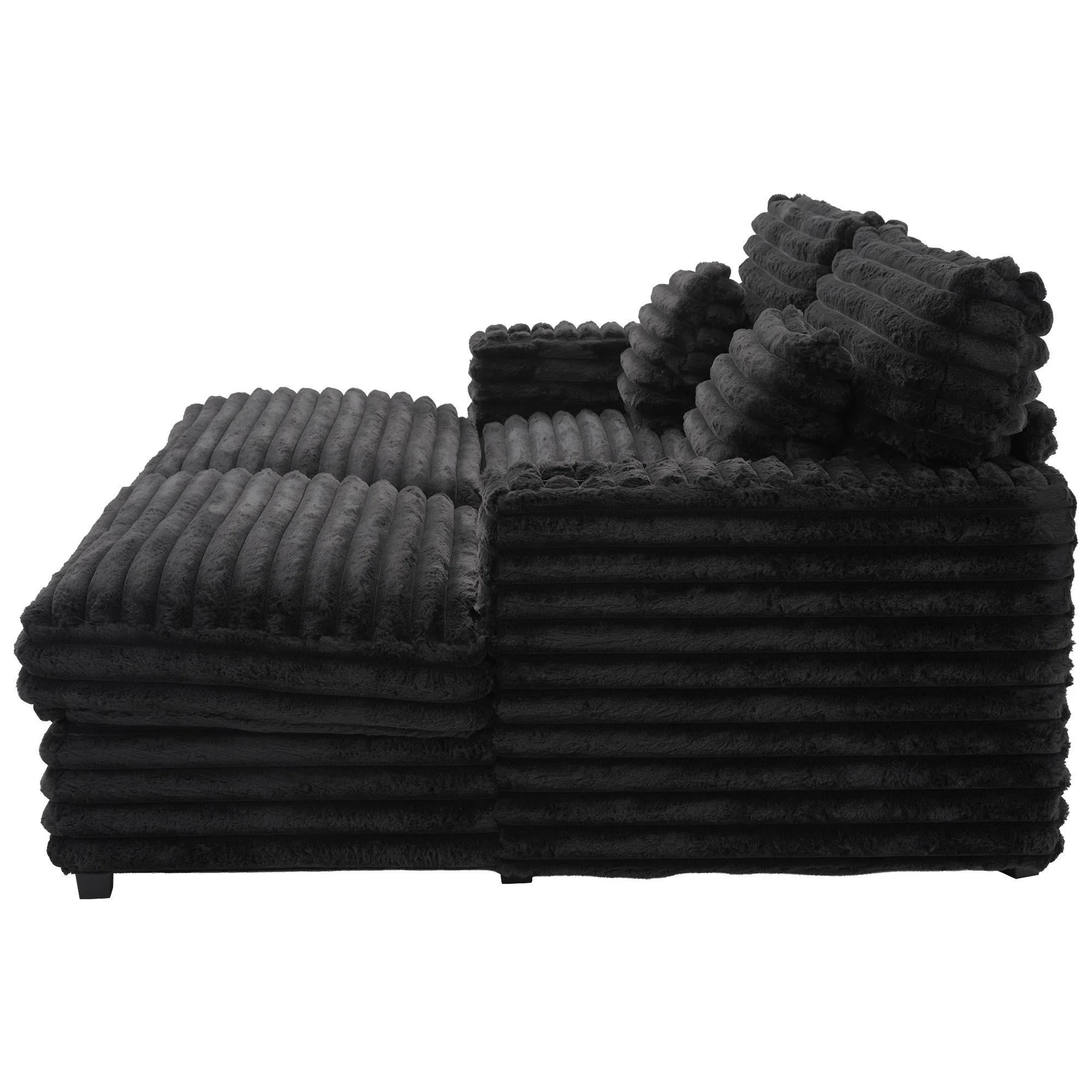 Oversized Double Chaise Lounge, Faux Fur Upholstered Deep Seat Sofa with 2 Pillows, 2 Cupholders, and Dual USB Ports - Image 24