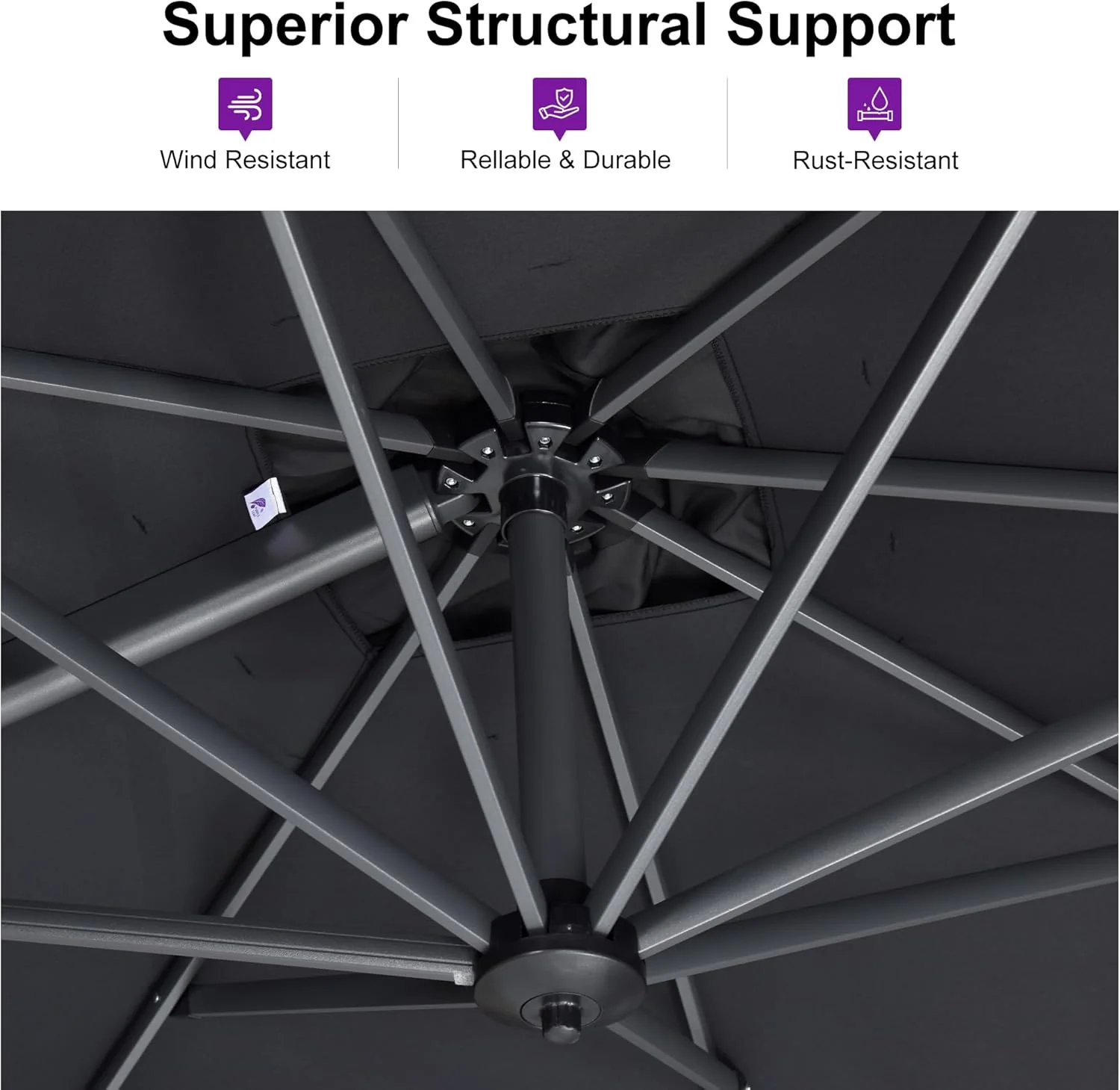 PURPLE LEAF 9 Feet Square Patio Cantilever Umbrella, Light Grey - Image 3 PURPLE LEAF 9 Feet Square Patio Cantilever Umbrella, Light Grey - Image 3