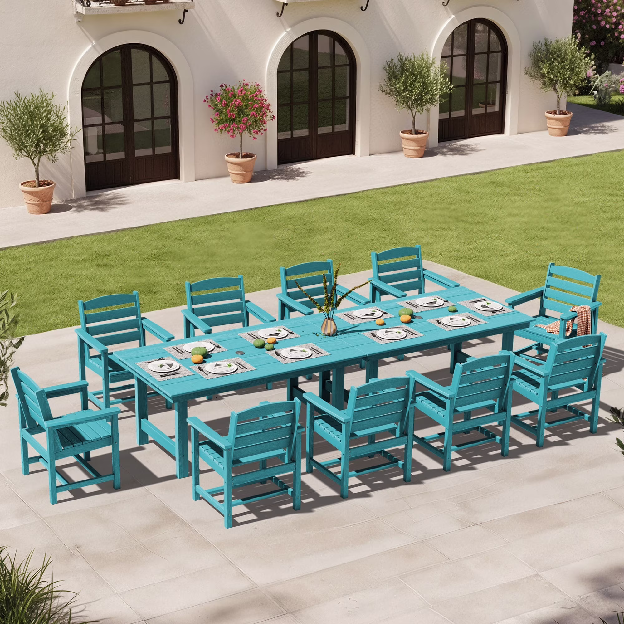 KINGYES 7-Piece Outdoor Dining Set, HDPE Patio Table and Chairs with Umbrella Hole, Gray - Image 12