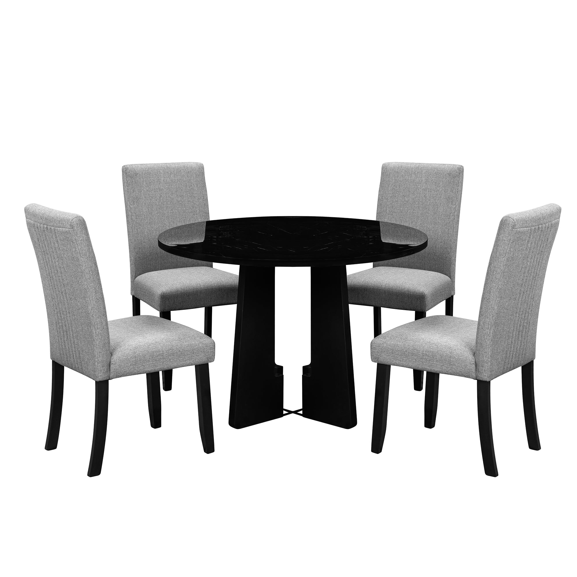 EUROCO 5-Piece Round Dining Table Set for 4, 43.3'' Kitchen Room Table with 4 Upholstered Chairs and Solid Wood Frame,Kitchen Table Set for Home Living Dining Room, Grey & Black - Image 2