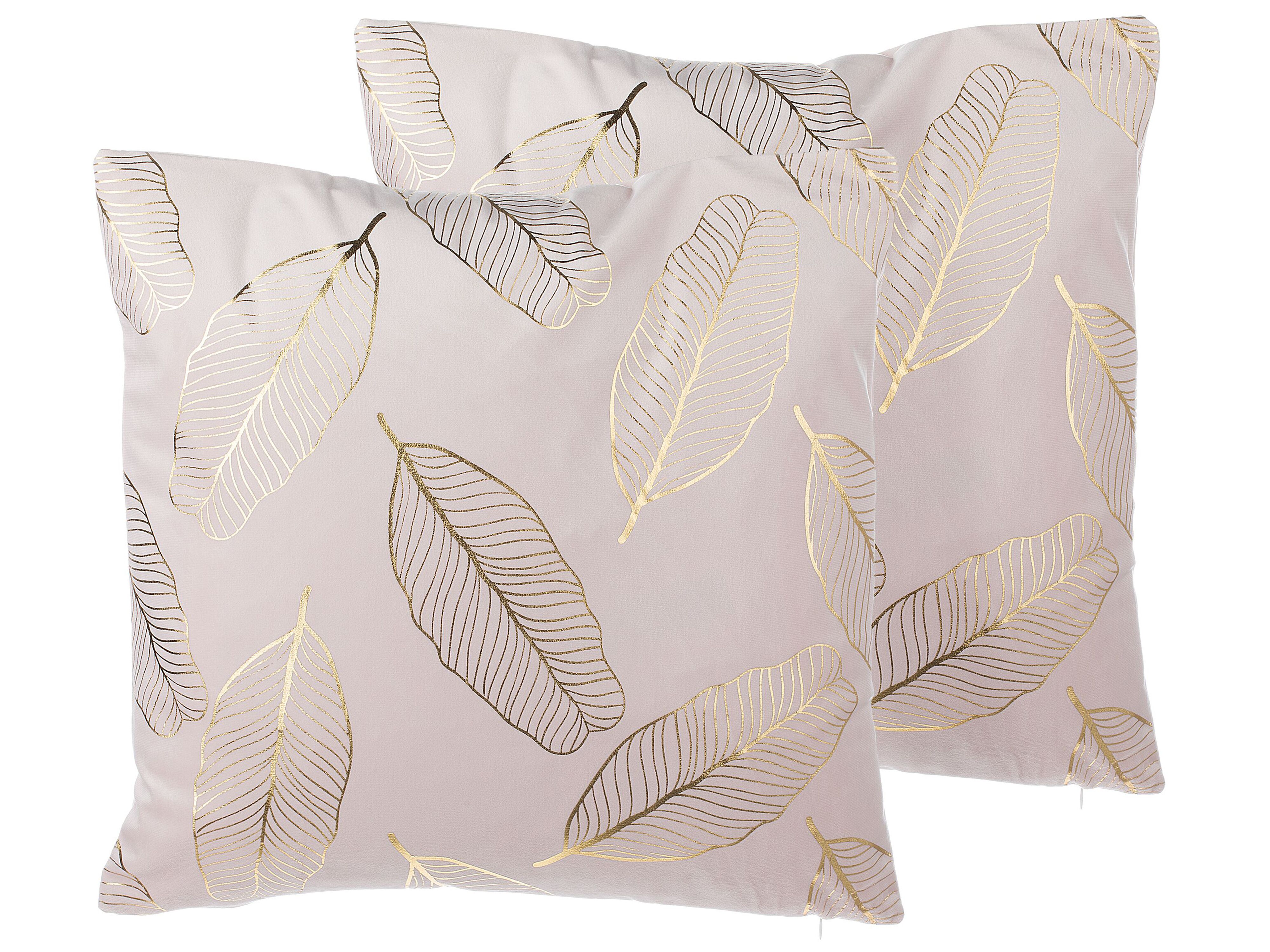 Set of 2 Decorative Cushions FREESIA Velvet 45 x 45 cm Pink Plant Pattern