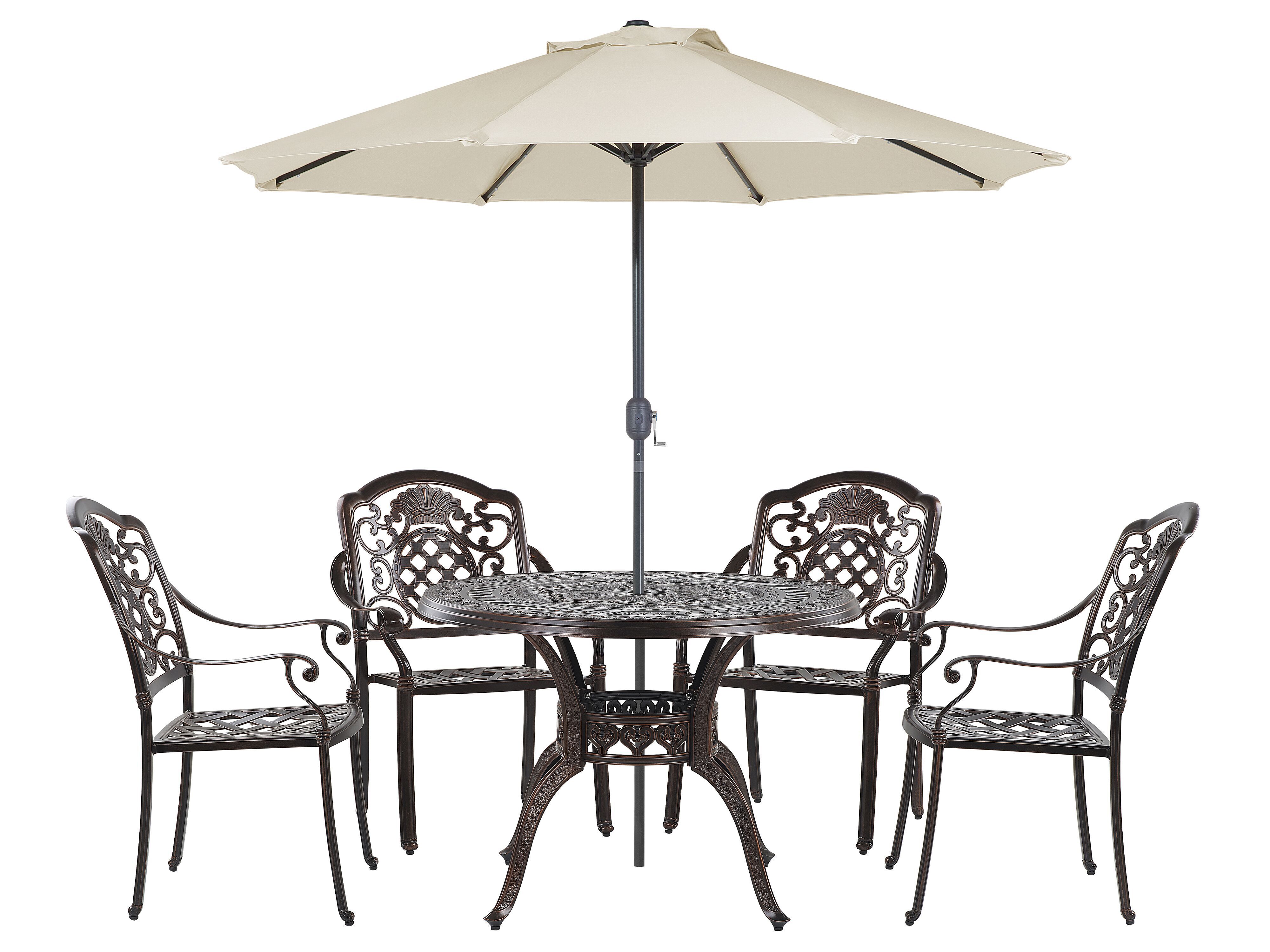 Garden Dining Set 4 Seater SALENTO with Parasol (16 Options) Metal Dark Brown