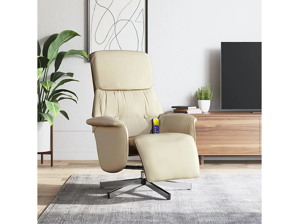 Fauteuil inclinable-Fauteuil salon de massage avec repose-pieds crème tissu SHL4352