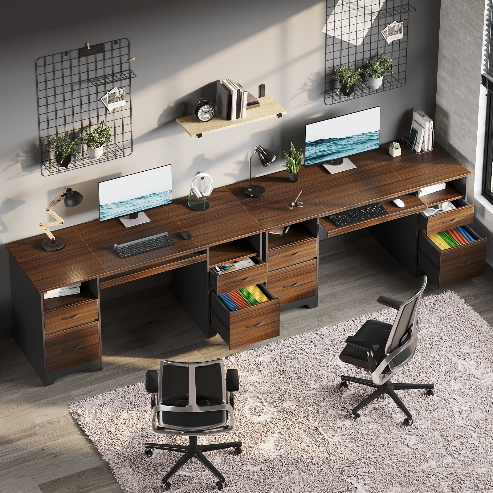 Bestier 59�� Computer Desk with 4 Drawers, Office Executive Desk with File Drawer, Keyboard Tray for Home Office, Gray - Image 14