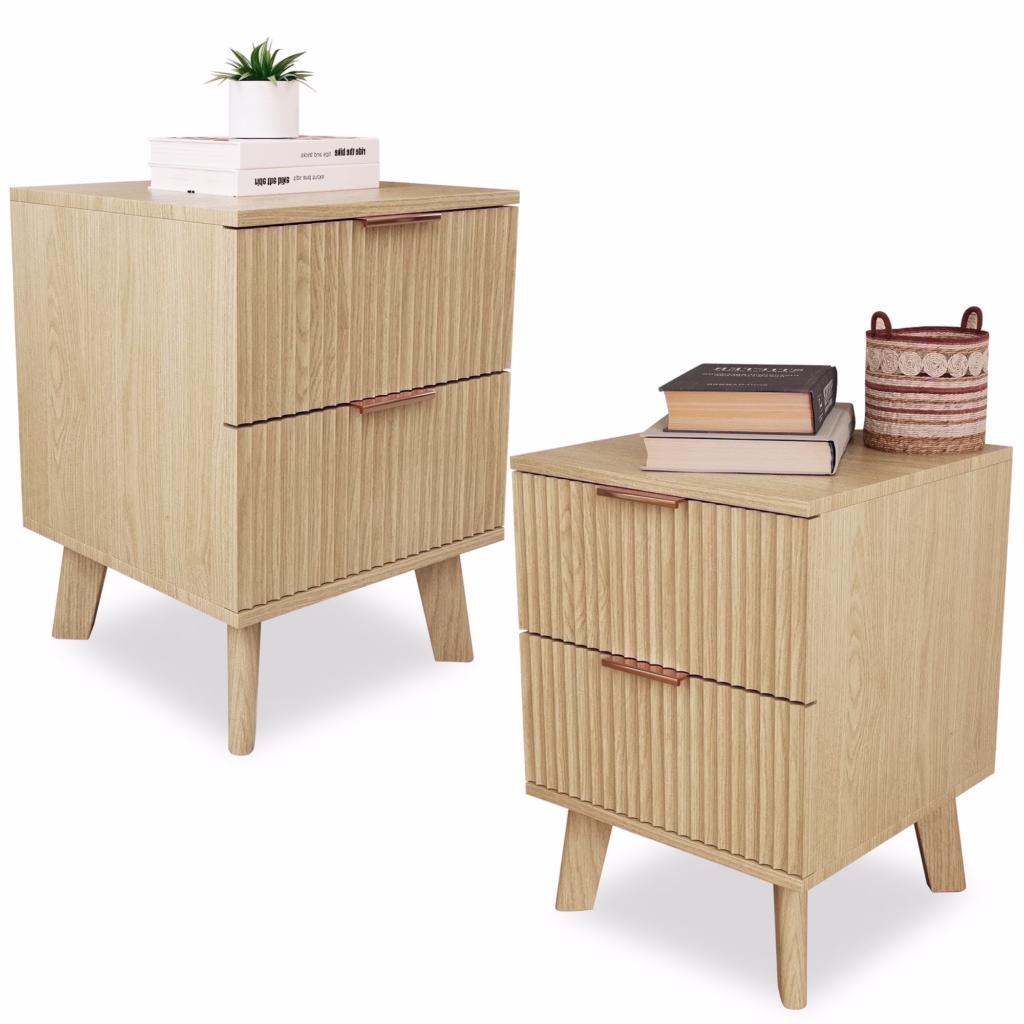 YOCWO Fluted Nightstand for Bedroom Set of 2 , Wood Bedside Table Set of 2 with Drawers, Black - Image 35