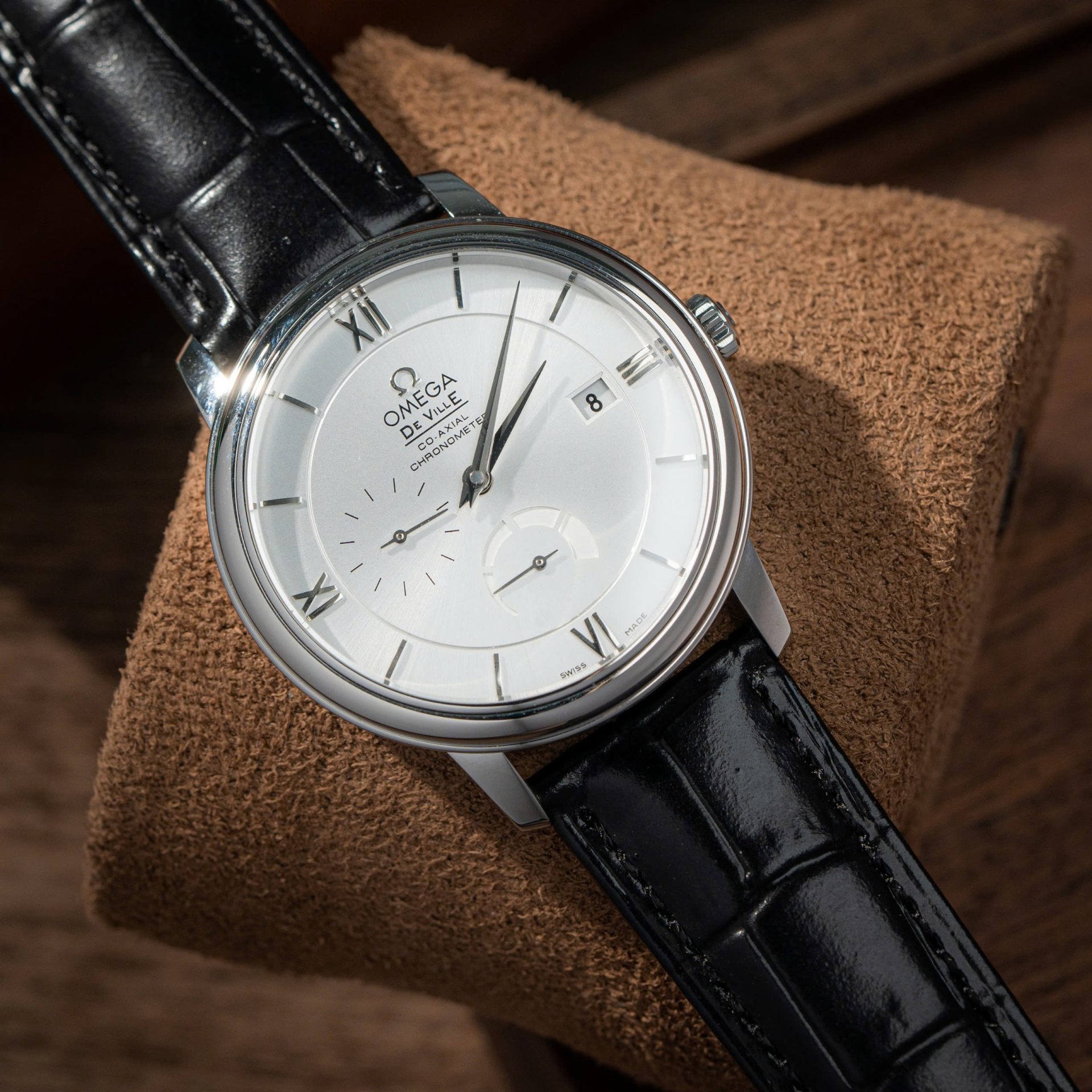 Omega De Ville Prestige Power Reserve Replica 11 Watches White Dial Leather Strap 39.5mm - Elite Watch Atelier