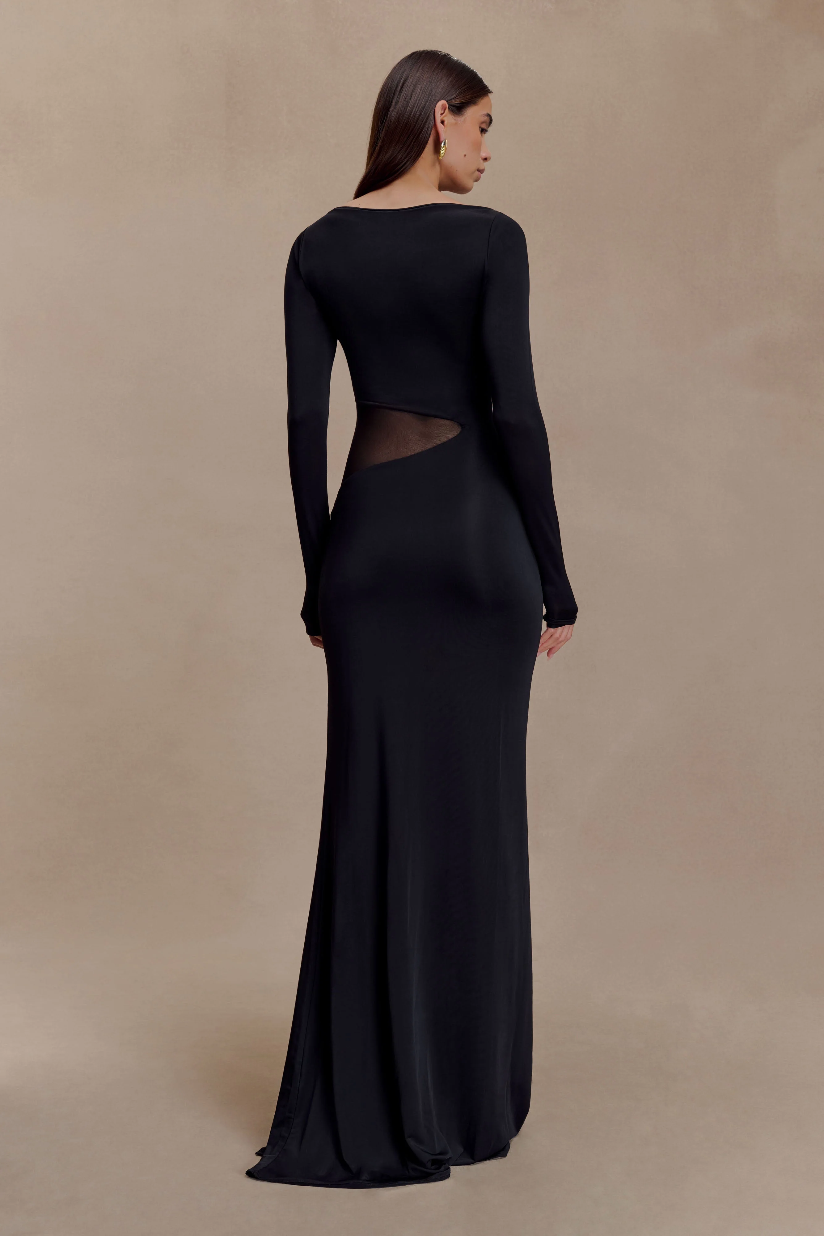 Megan Slinky And Mesh Maxi Dress - Black
