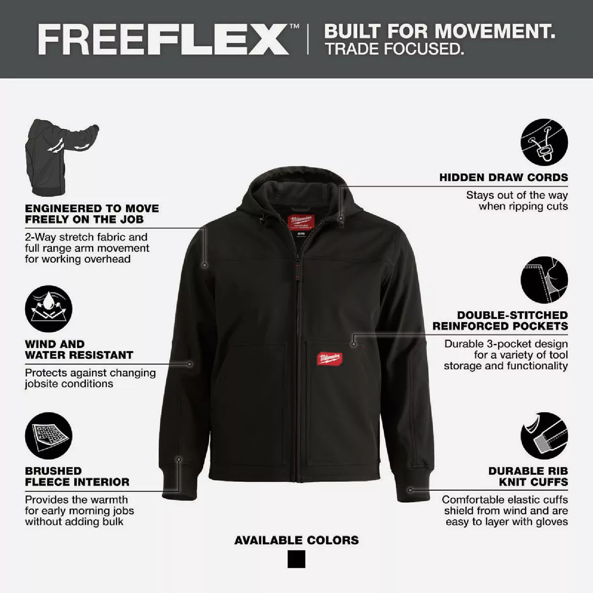 Milwaukee FREEFLEX Men's Large Black Softshell Hooded Jacket