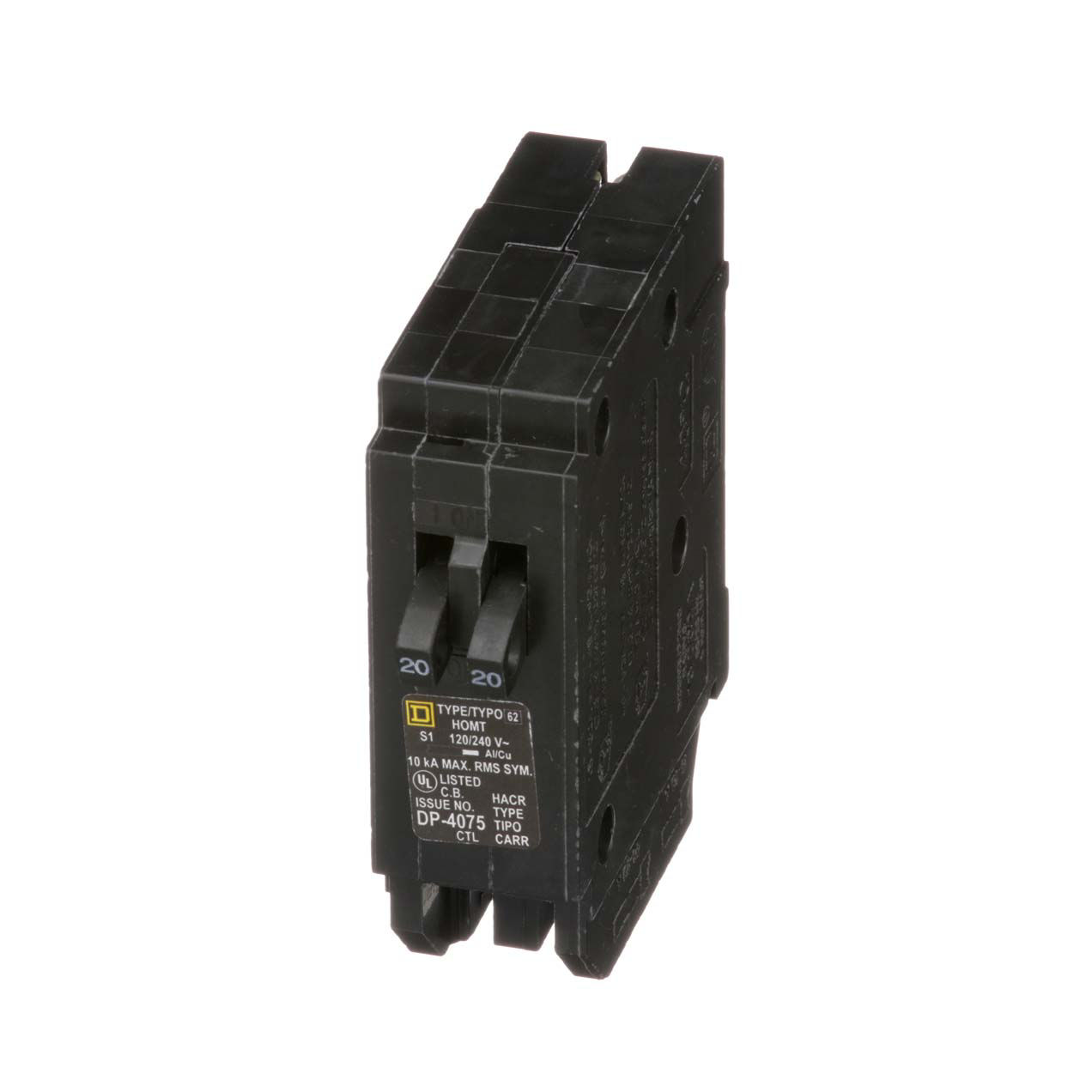 Square D Homeline 20A/20A Twin Single-Pole Standard Trip Tandem Circuit Breaker