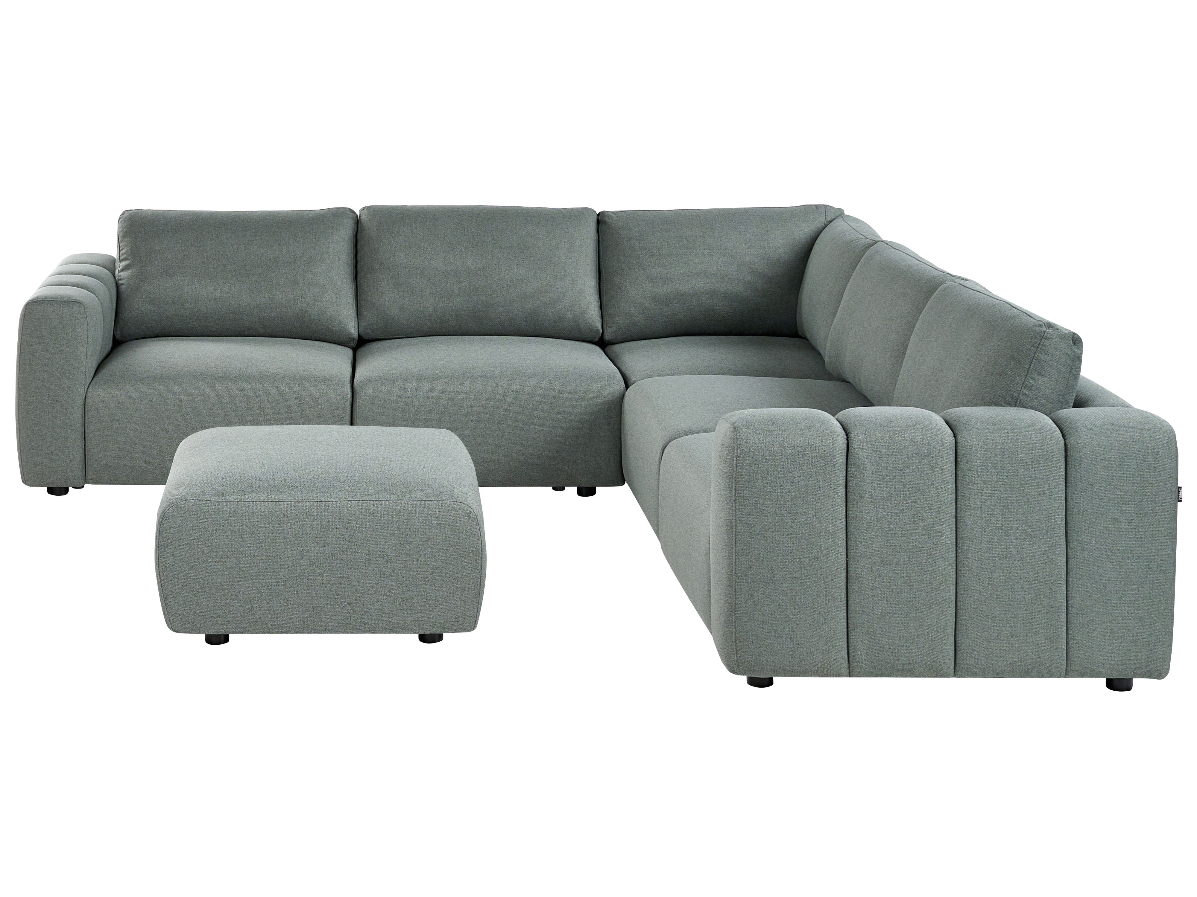 Modular Corner Sofa 5 Seater KIVVIK Fabric Green with Ottoman Left Hand