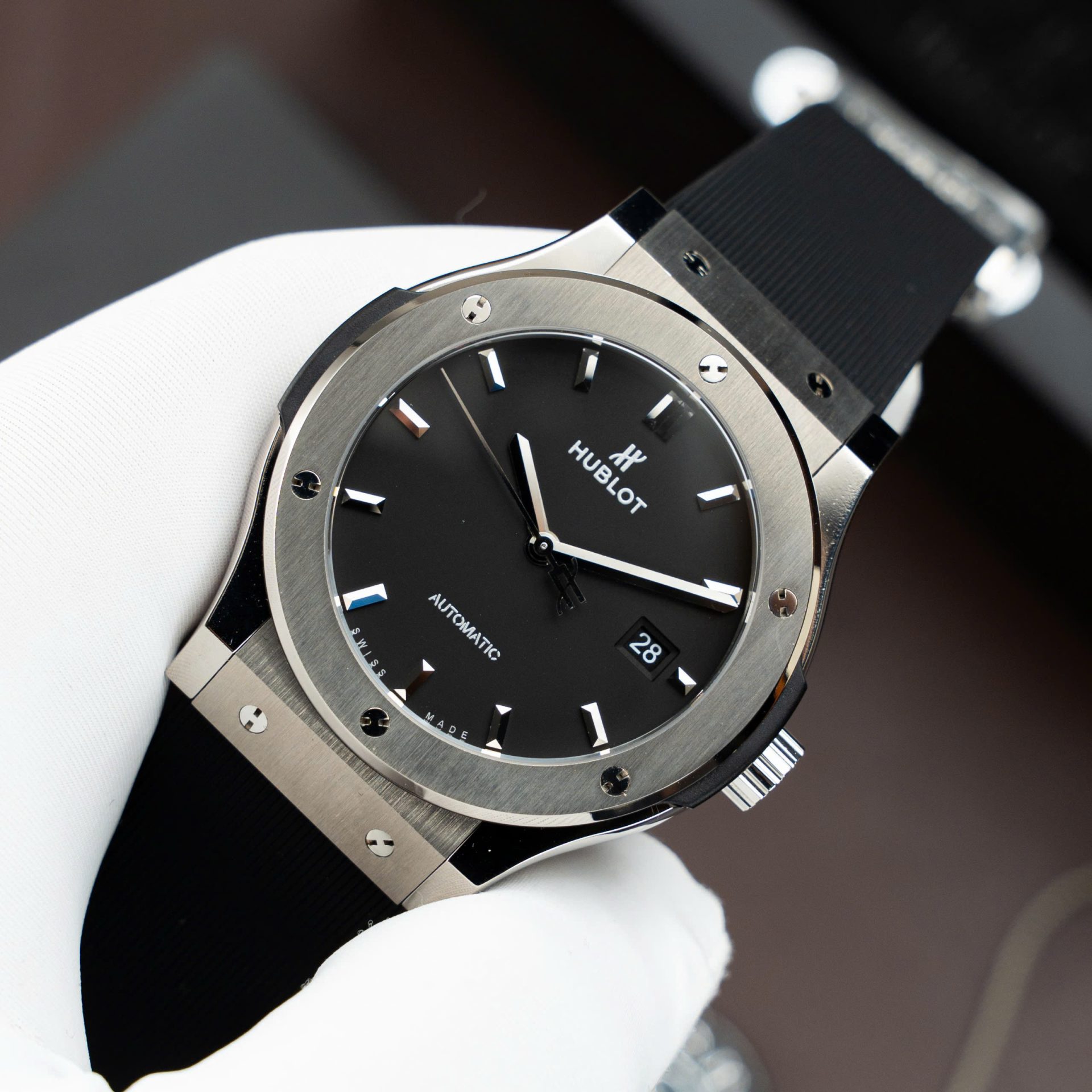 Hublot Classic Fusion Titanium Dial Black Replica Watch Movement SW300 Rubber Strap 42mm - Top club