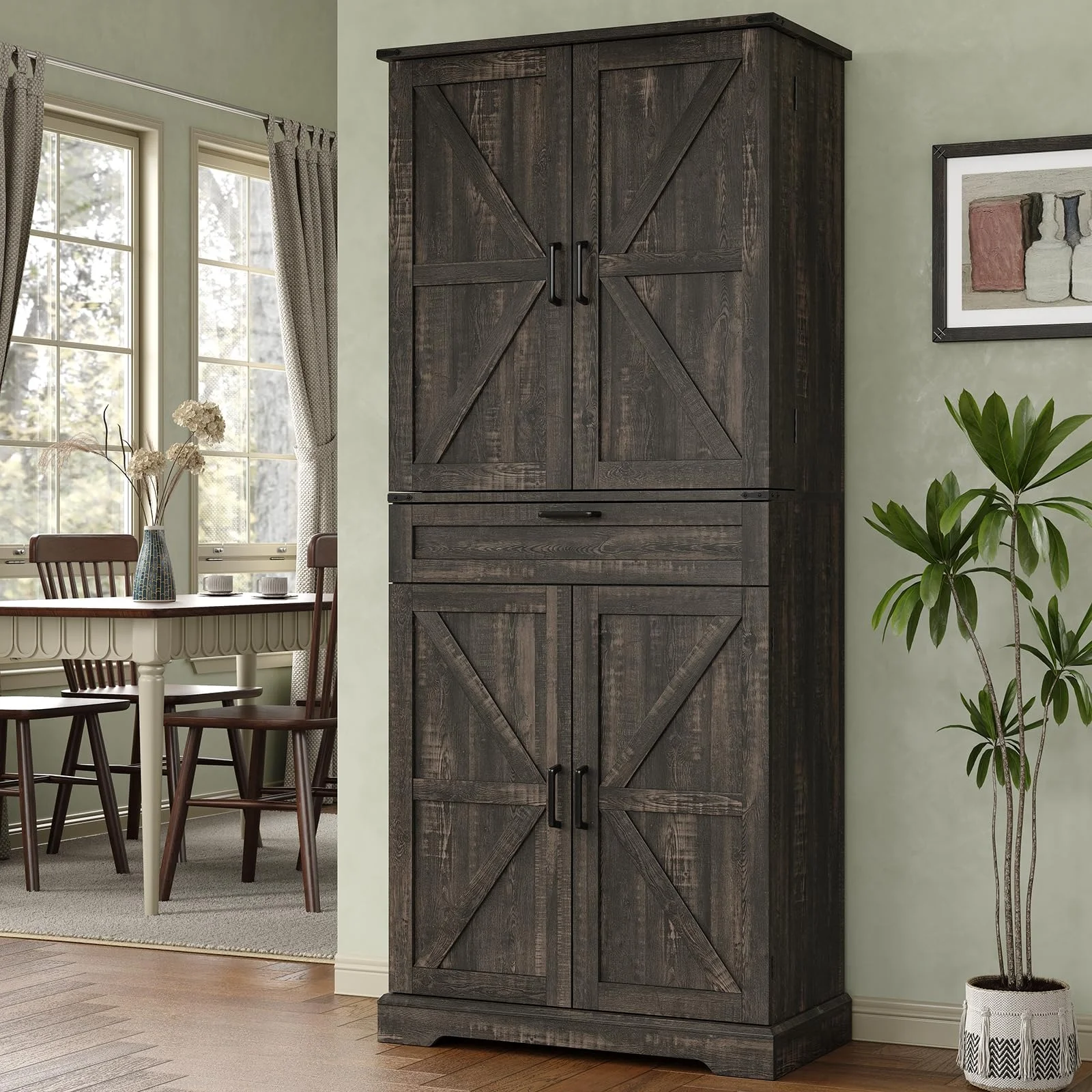 FUSOU 72'' Kitchen Storage Pantry Cabinet, Tall Storage Cabinet with 8 Door Shelves, 2 Cabinets and 1 Drawer, Freestanding Cupboard for Kitchen, Dining Room, Bathroom, Laundry