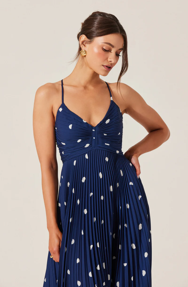 Blythe Floral Plisse Midi Dress-Navy