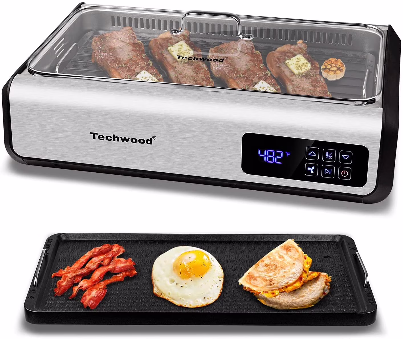 Techwood Indoor Smokeless Grill, 1500W, Black, Electric Portable Korean BBQ Grill with Tempered Glass Lid - Image 3