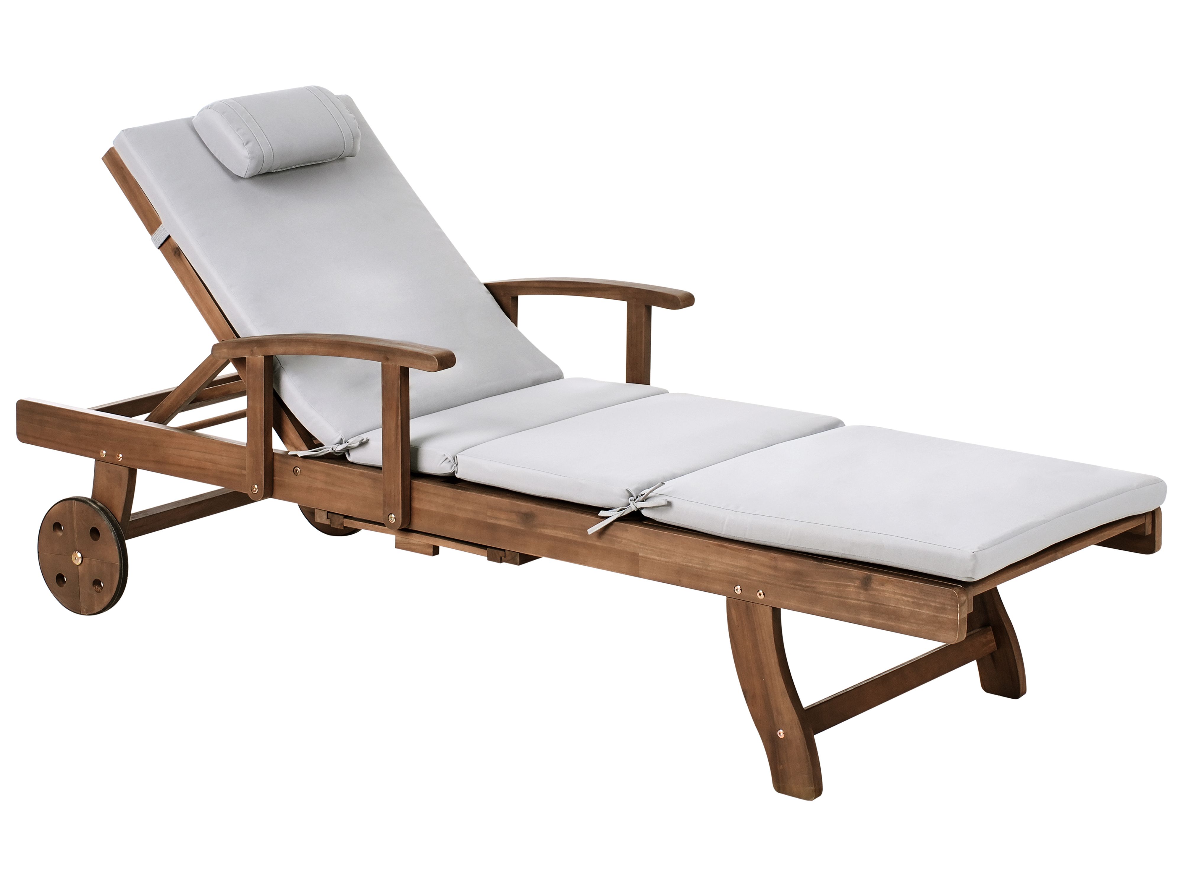 Sun Lounger with Cushion AMANTEA PREMIUM Acacia Wood Light Grey