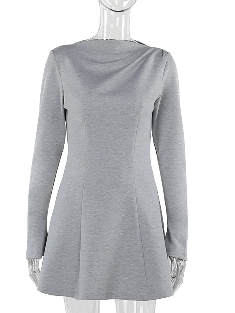 JULISSA MO Elegant Round Neck Women Dress Black Long Sleeve High Waist Mini Dress Female Autumn A-line Slim Party Clubwear 2025 - AZJHJ