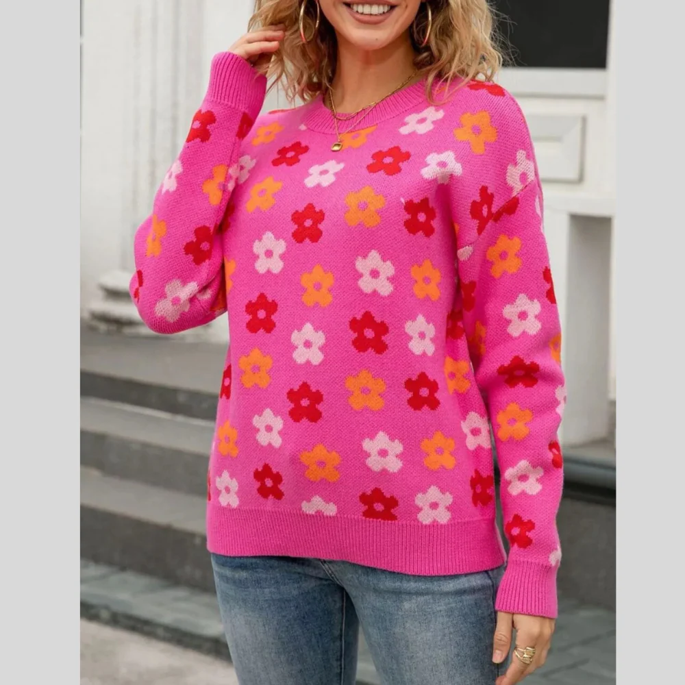 Floral Crew Neck Sweater - ZKZOOK