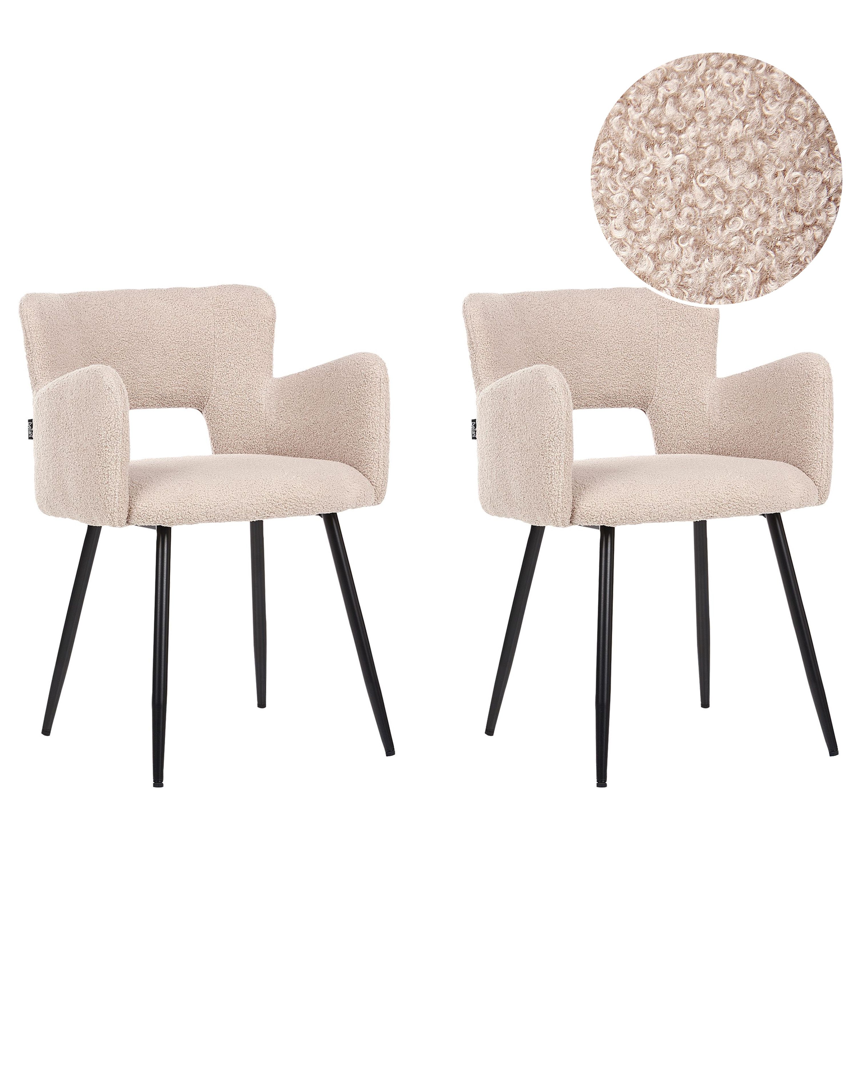 Set of 2 Dining Chairs SANILAC Boucle Beige