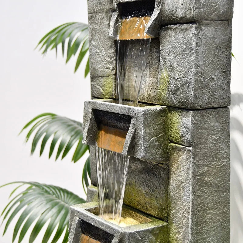 5-Tier Modern Cascading Indoor/Outdoor Fountain With LED Lights - Resin and Fiberglass - Image 3 5-Tier Modern Cascading Indoor/Outdoor Fountain With LED Lights - Resin and Fiberglass - Image 3